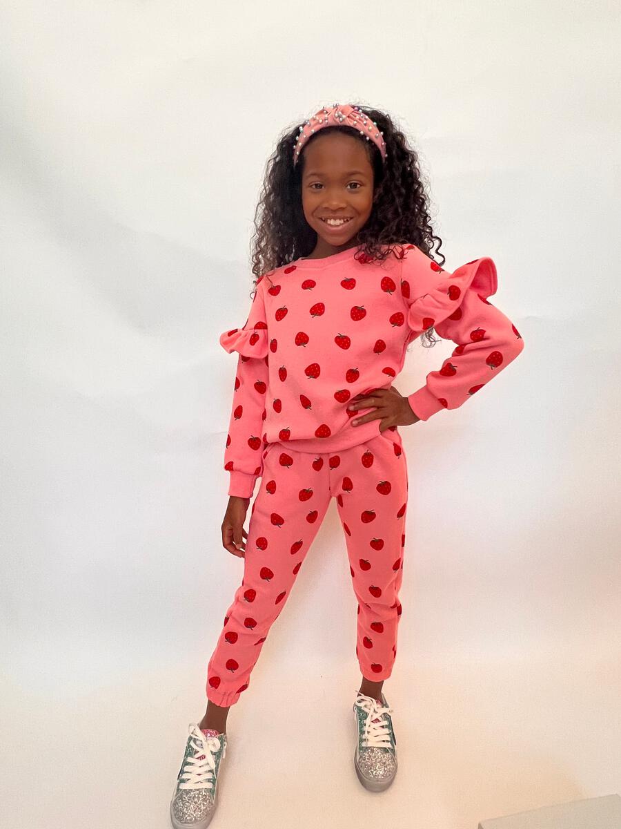 Lola + The Boys Strawberry Ruffle Joggers Set