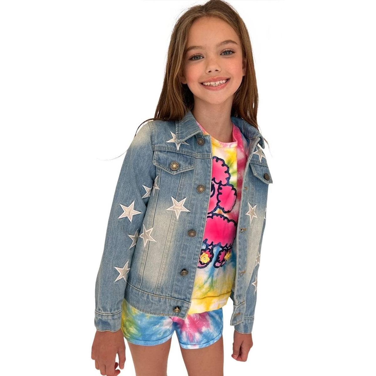 Lola + The Boys Star Leather Patched Denim Jacket