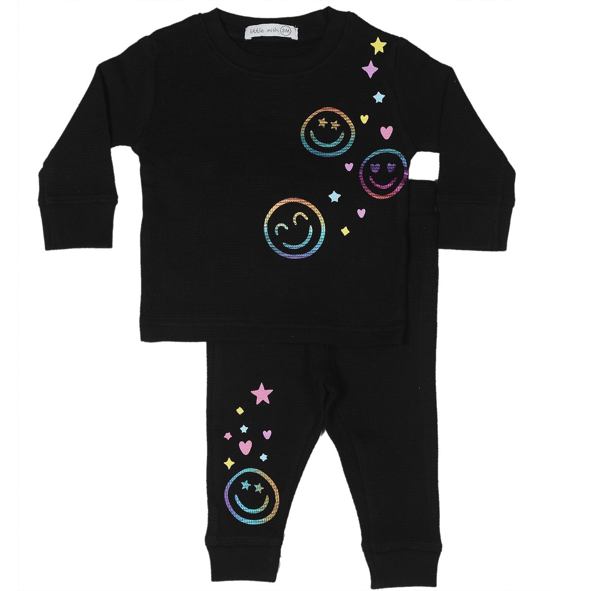 Multi Smile Black Thermal Shirt and Pant Set
