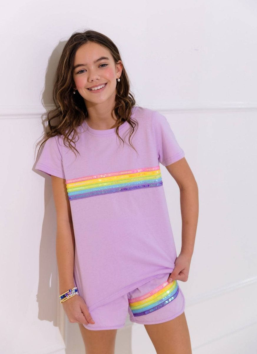 Rainbow Sequin Short Set in Lavender