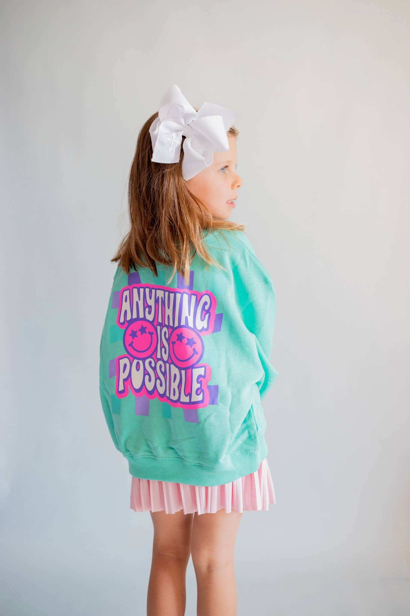 Anything is Possible Smiley Sweatshirt in Aqua