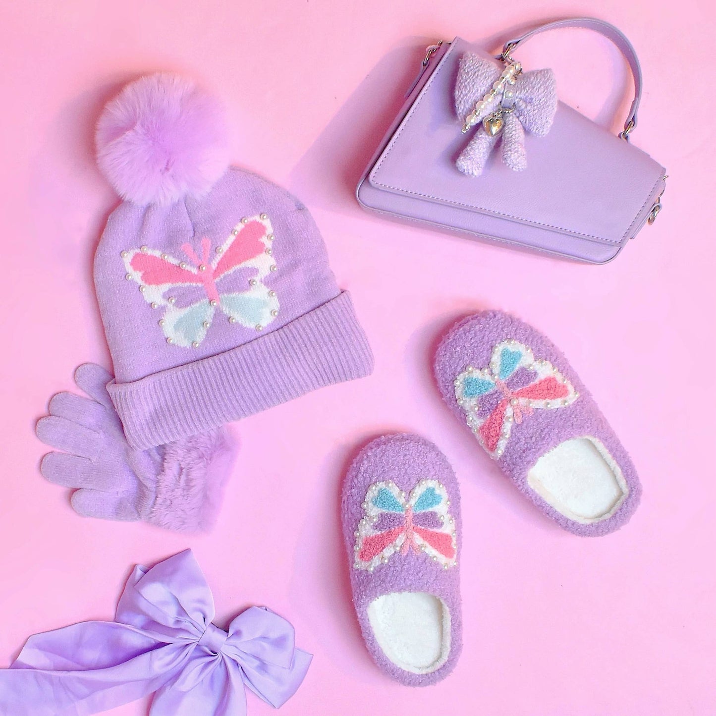 Butterfly Chenille Hat & Glove Set