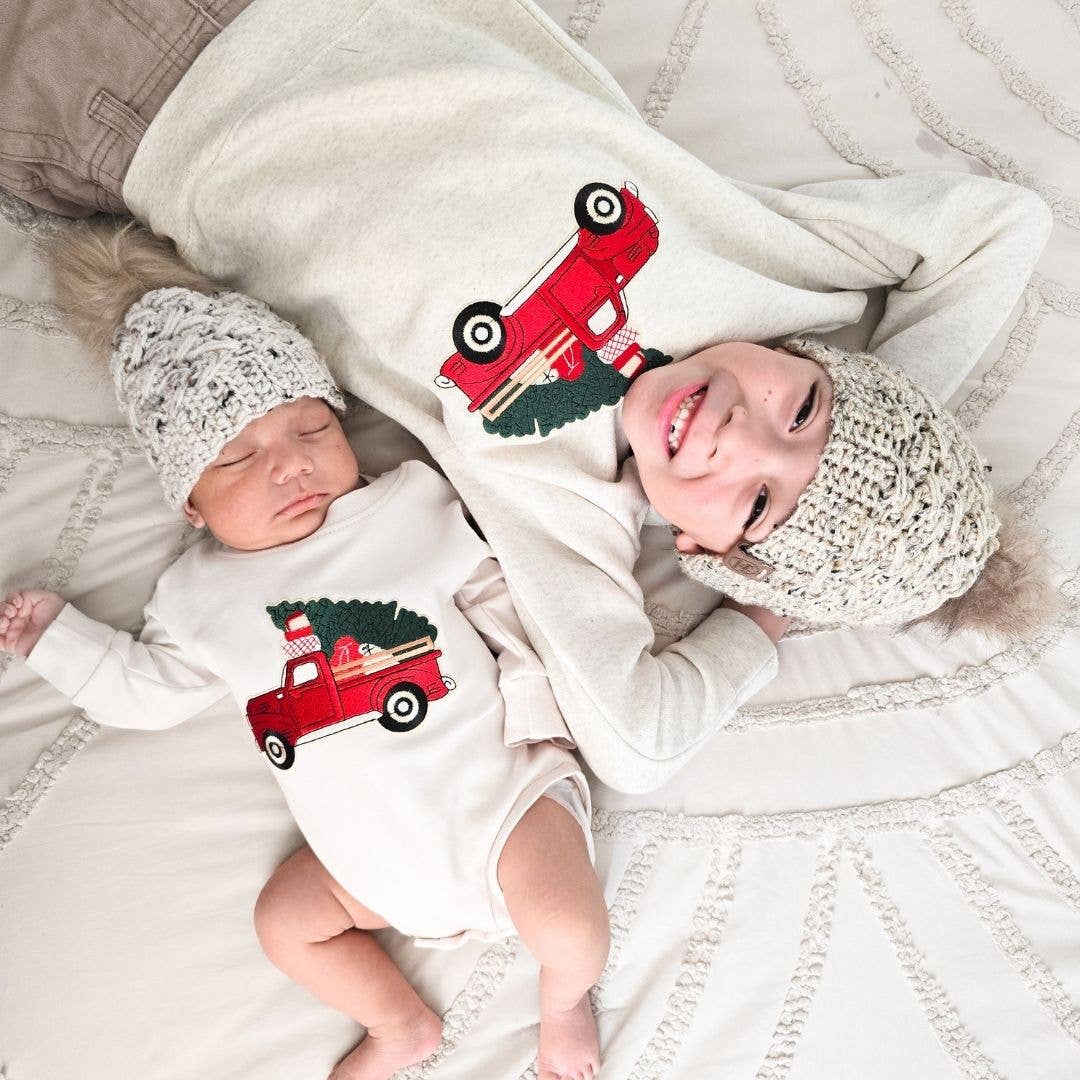 Christmas Truck Patch Long Sleeve Romper