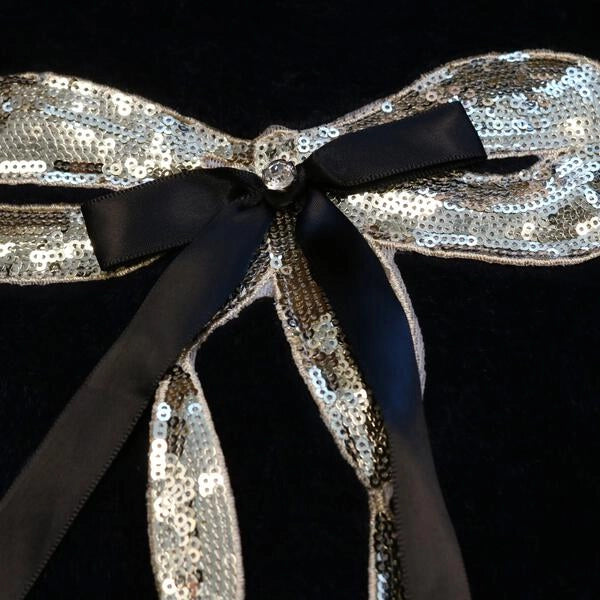 Black Sequin Bow Furry Dress