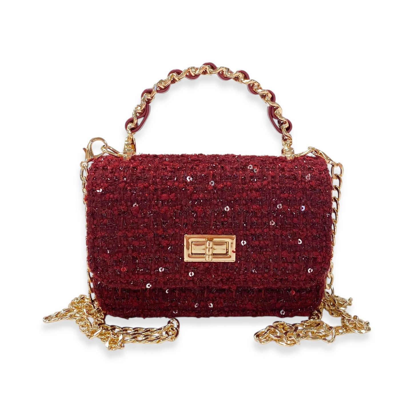 Burgundy Tweed & Sequins Purse