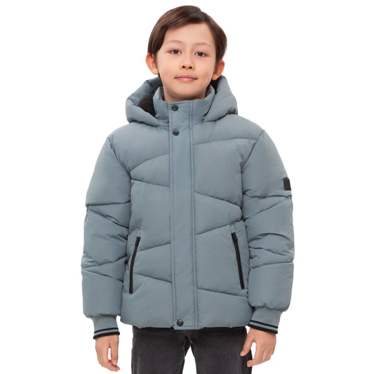 Slate Grid Fleece Lined Puffer Coat
