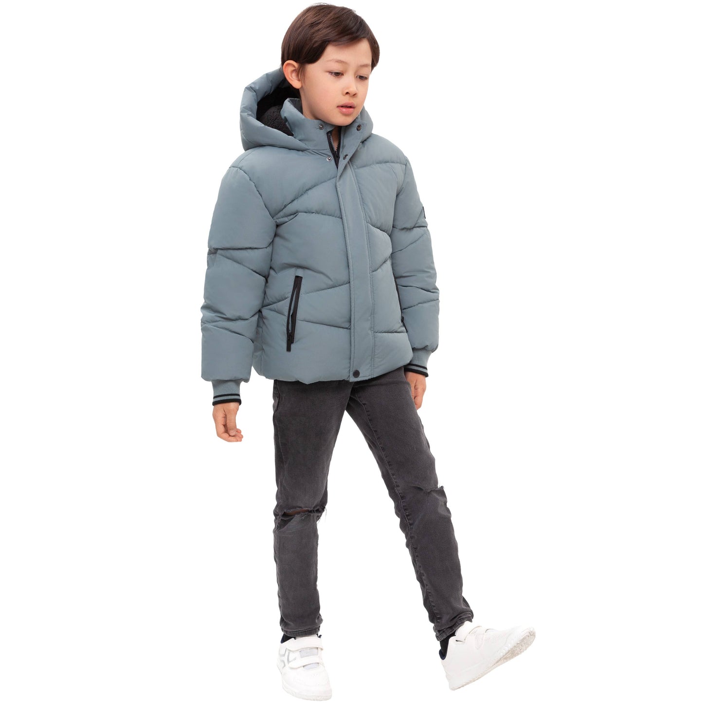Slate Grid Fleece Lined Puffer Coat