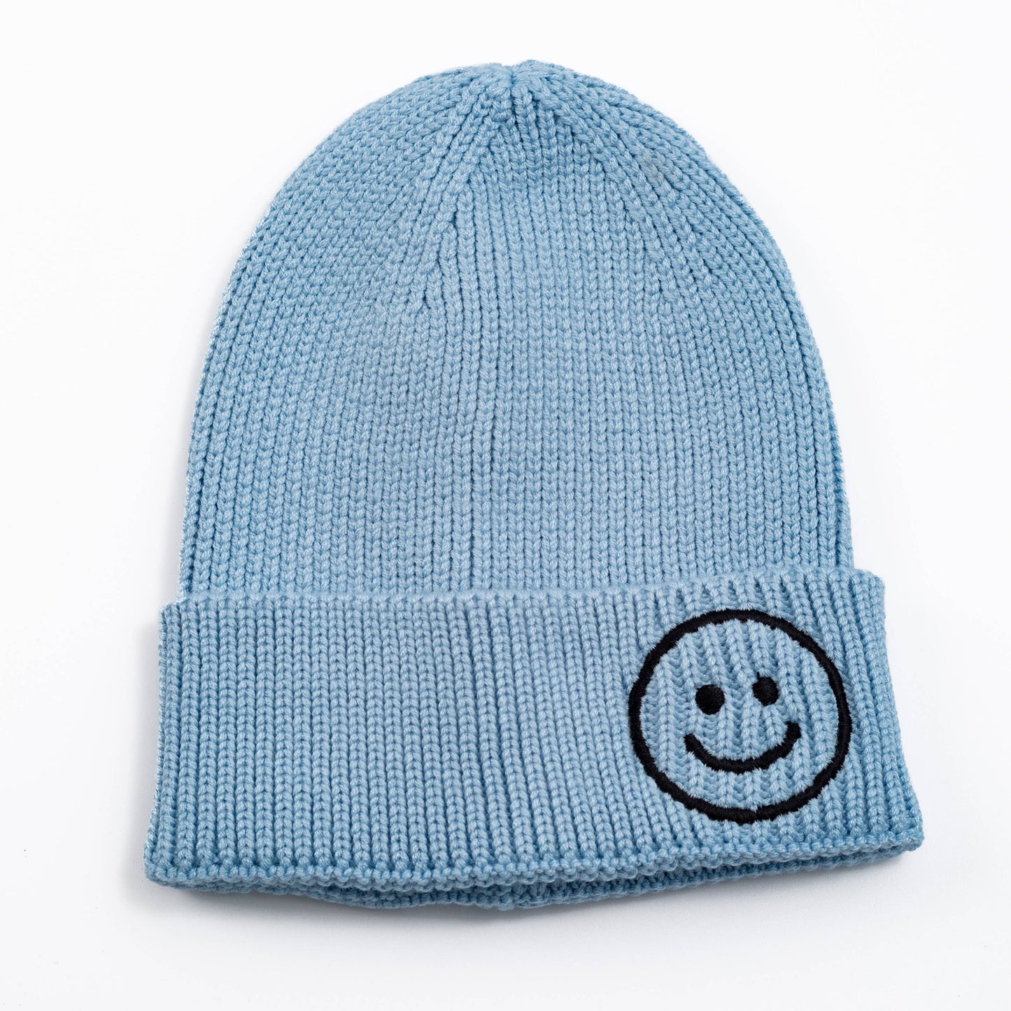 Blue Smiley Embroidered Beanie