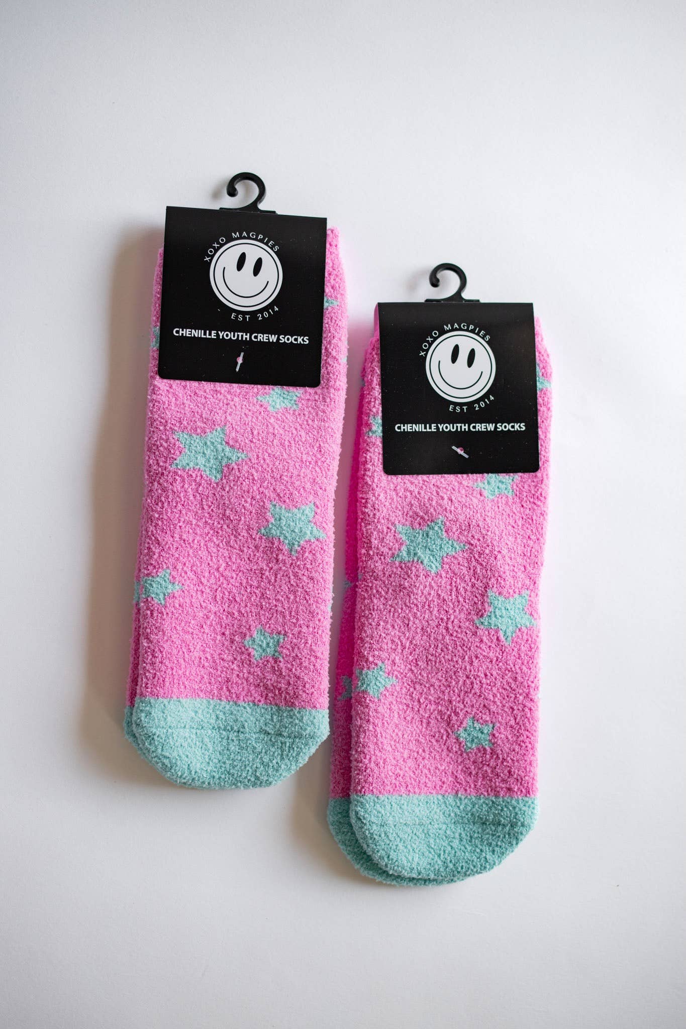 Pink + Aqua Star Fuzzy Socks