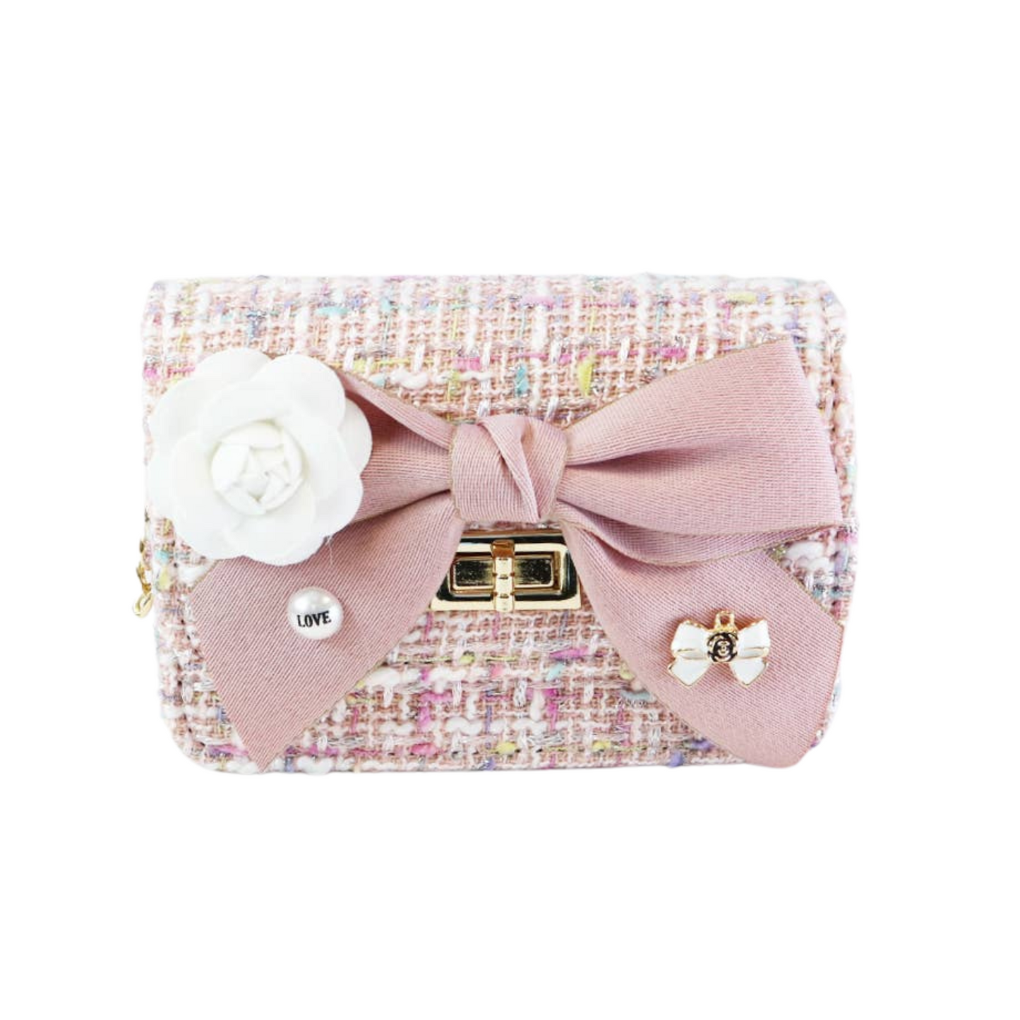 Bow + Floral Blush Tweed Purse