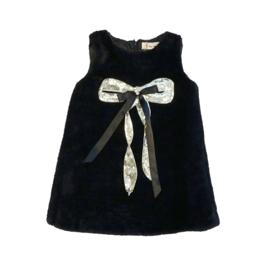 Black Sequin Bow Furry Dress