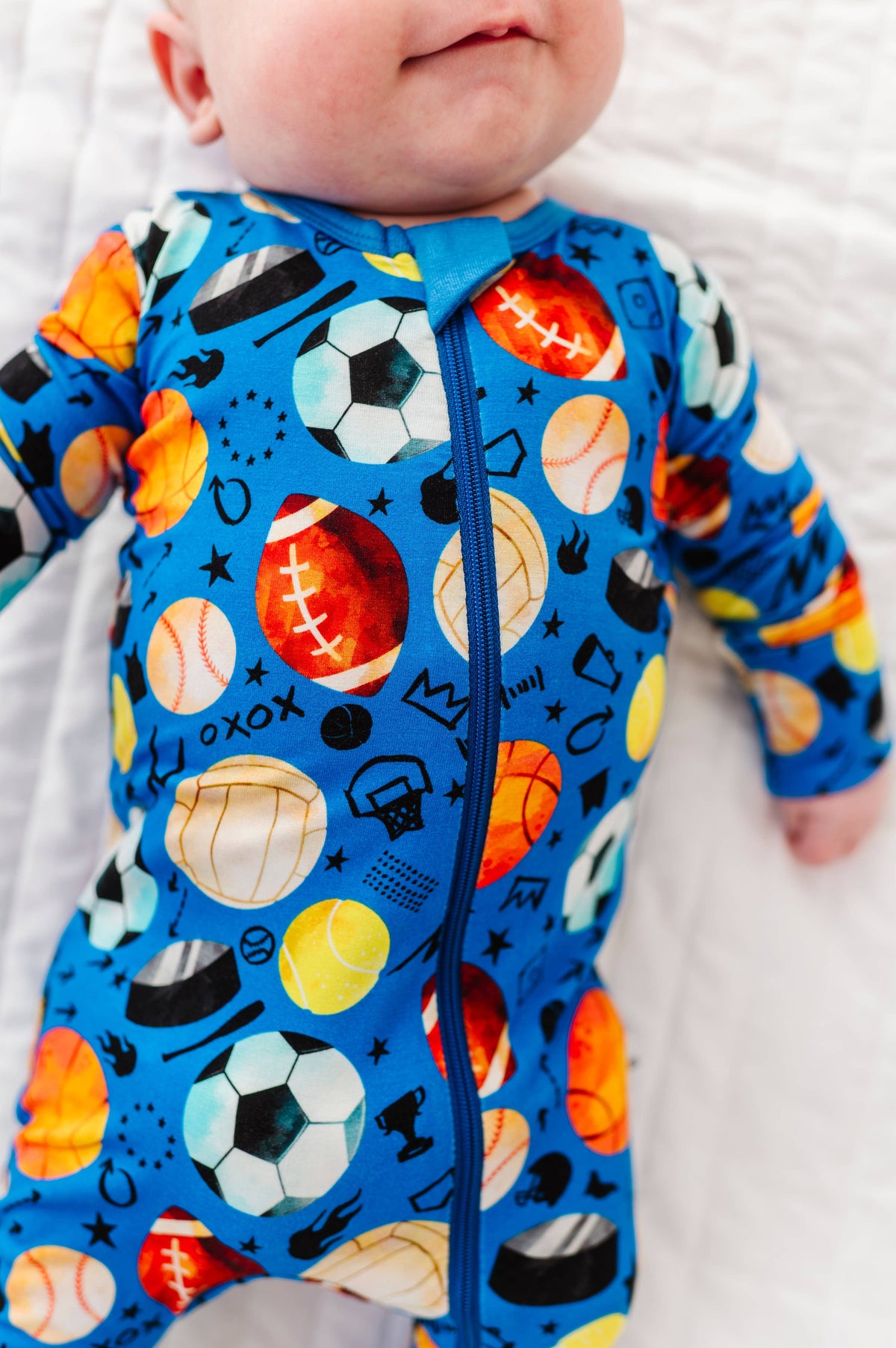 Blue Sports Bamboo Zipper Footie