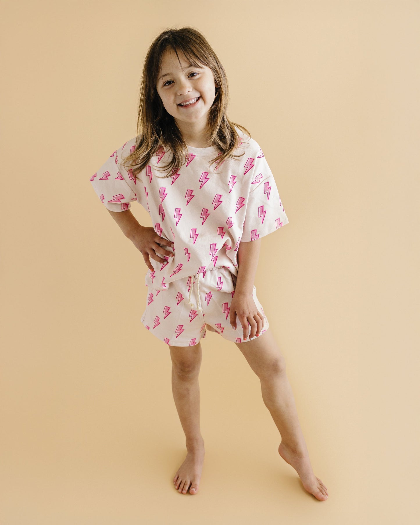 Pink Bolts Shorts Set