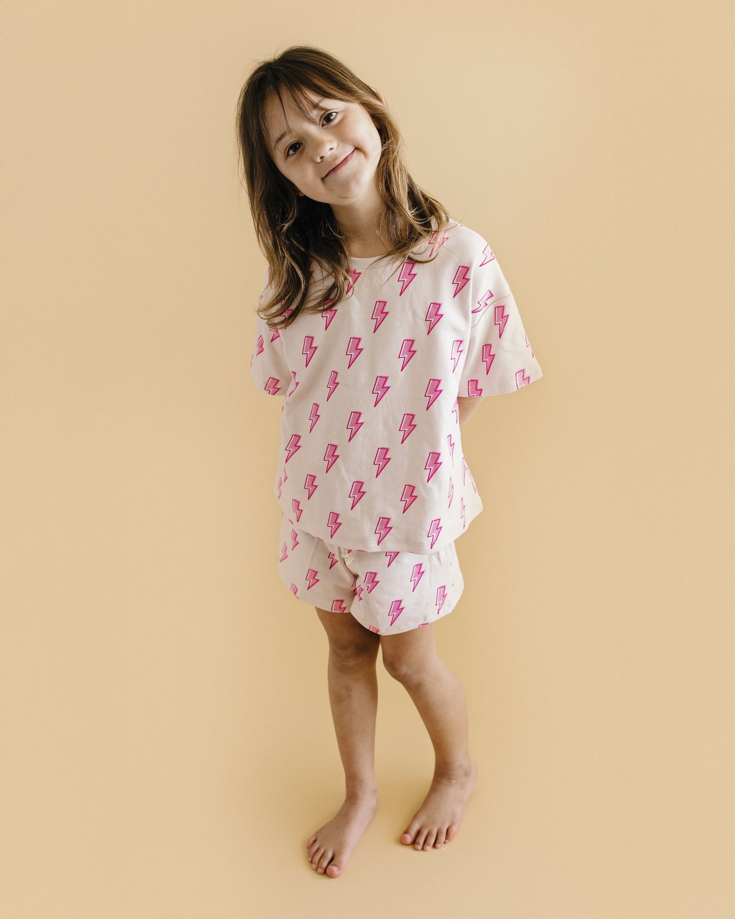 Pink Bolts Shorts Set