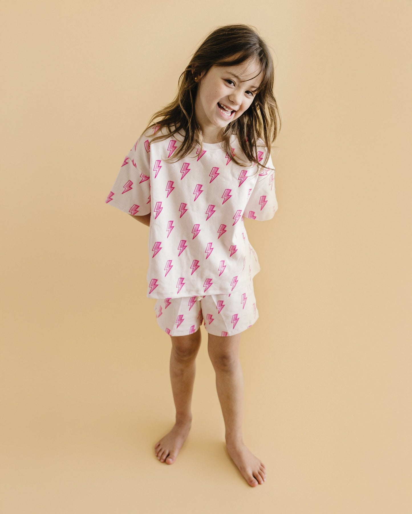 Pink Bolts Shorts Set