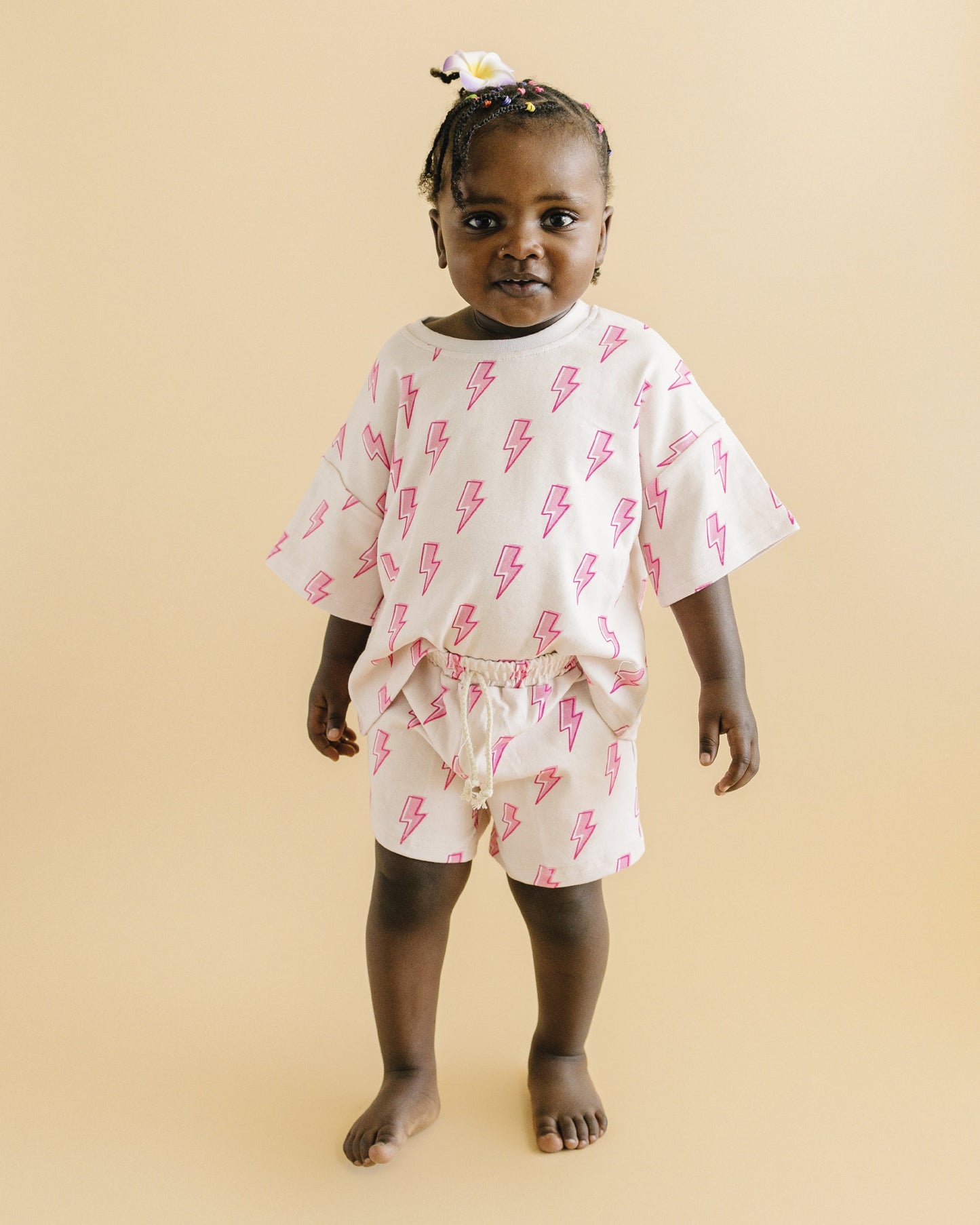 Pink Bolts Shorts Set