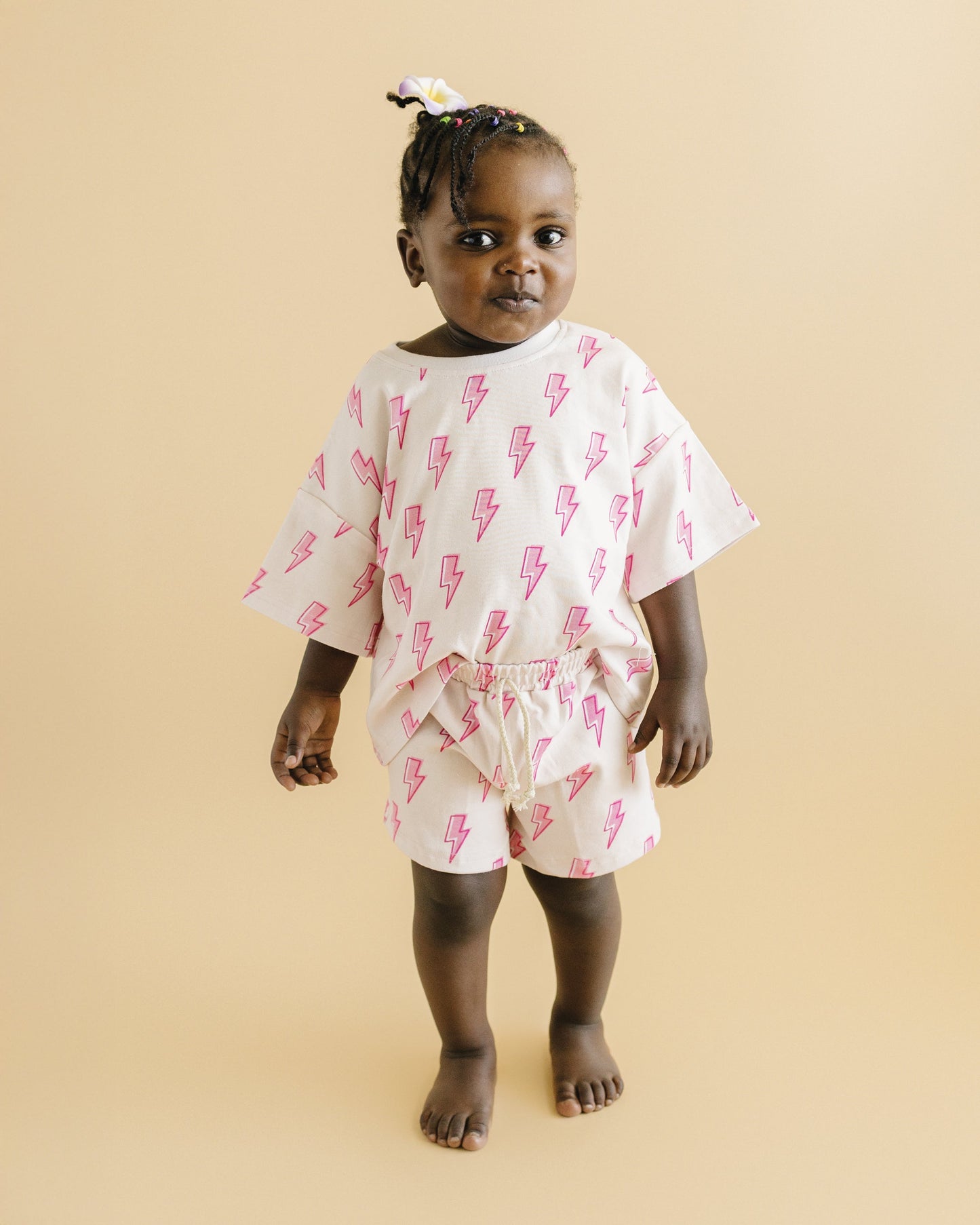 Pink Bolts Shorts Set