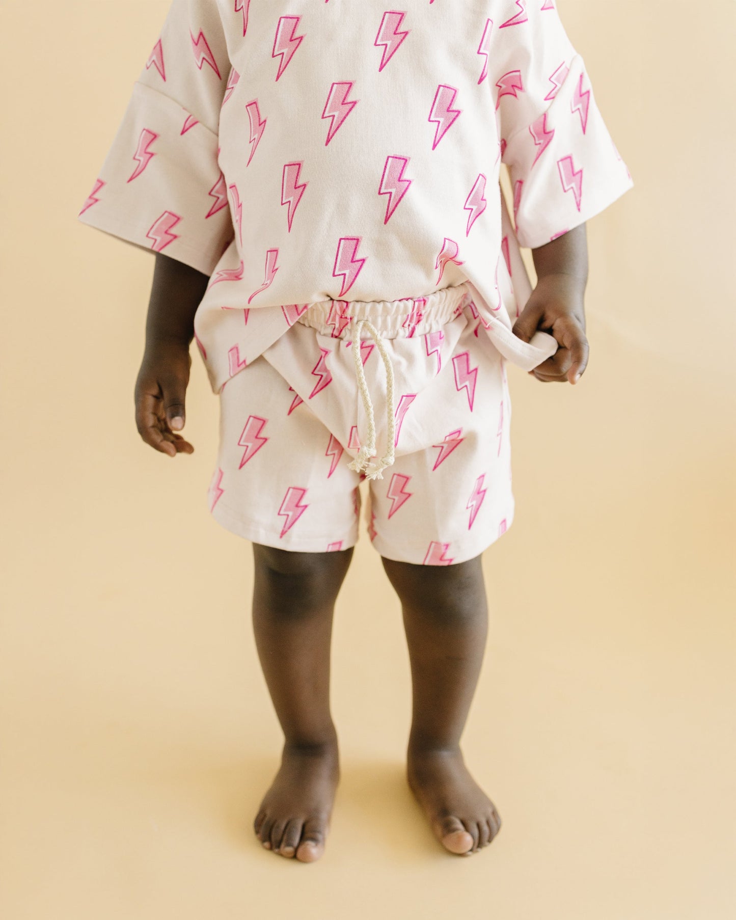 Pink Bolts Shorts Set