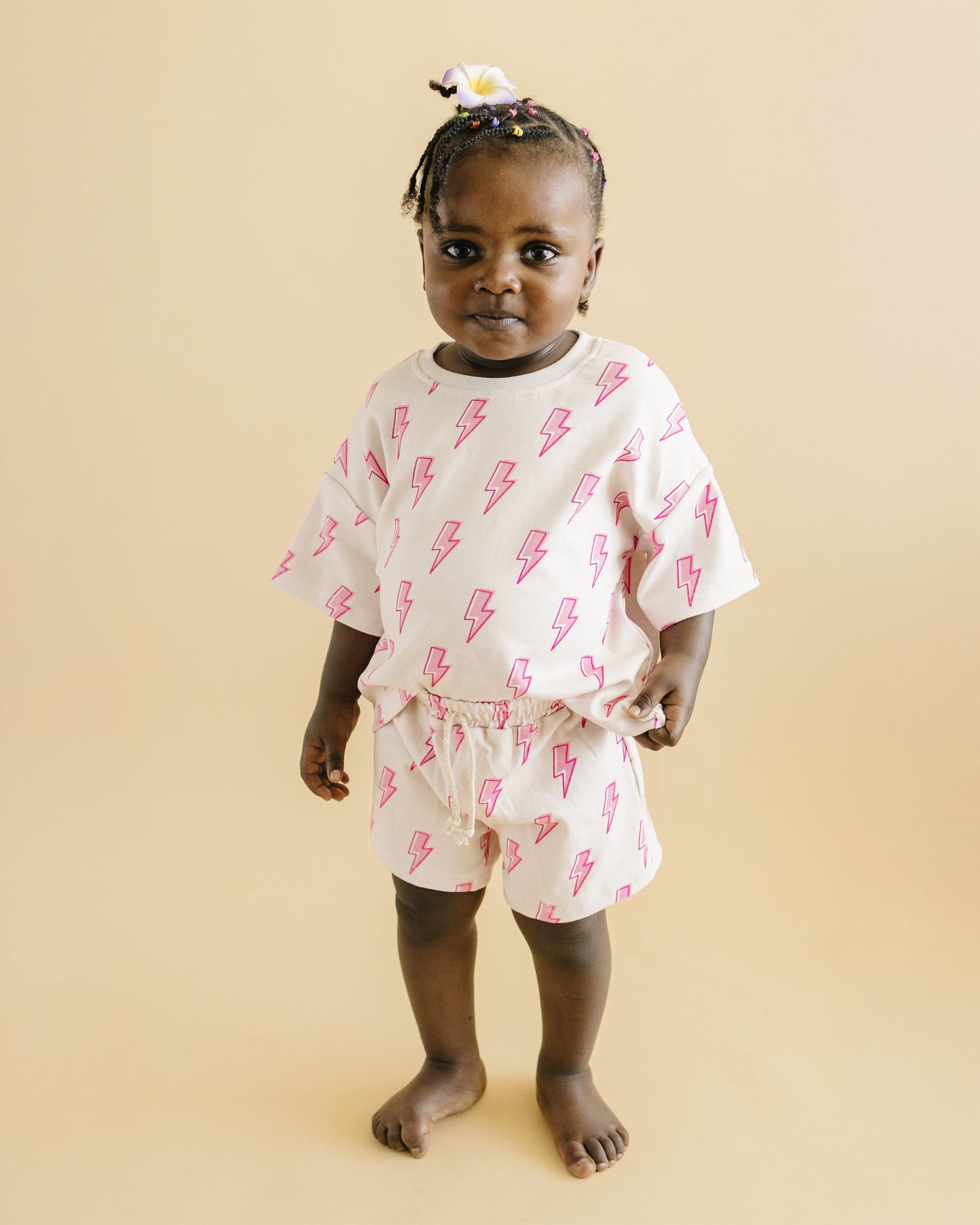 Pink Bolts Shorts Set