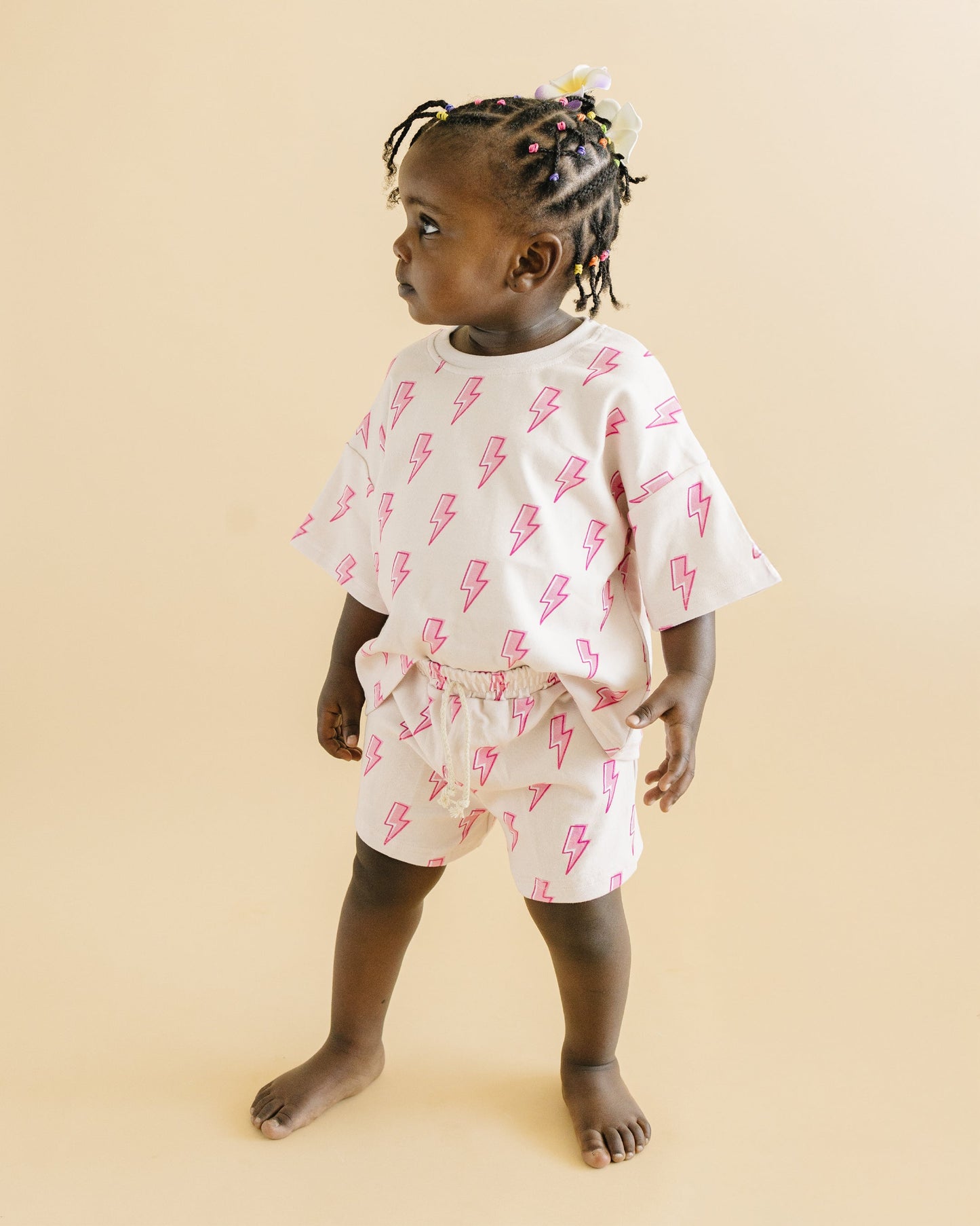 Pink Bolts Shorts Set