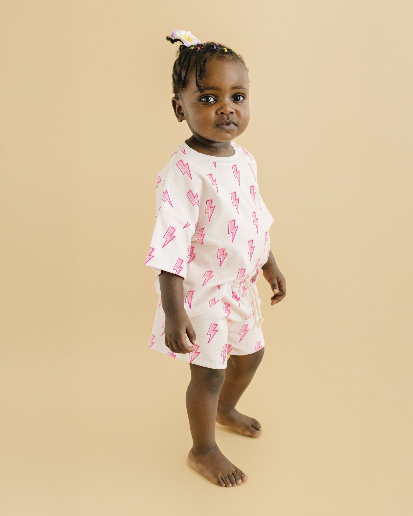 Pink Bolts Shorts Set