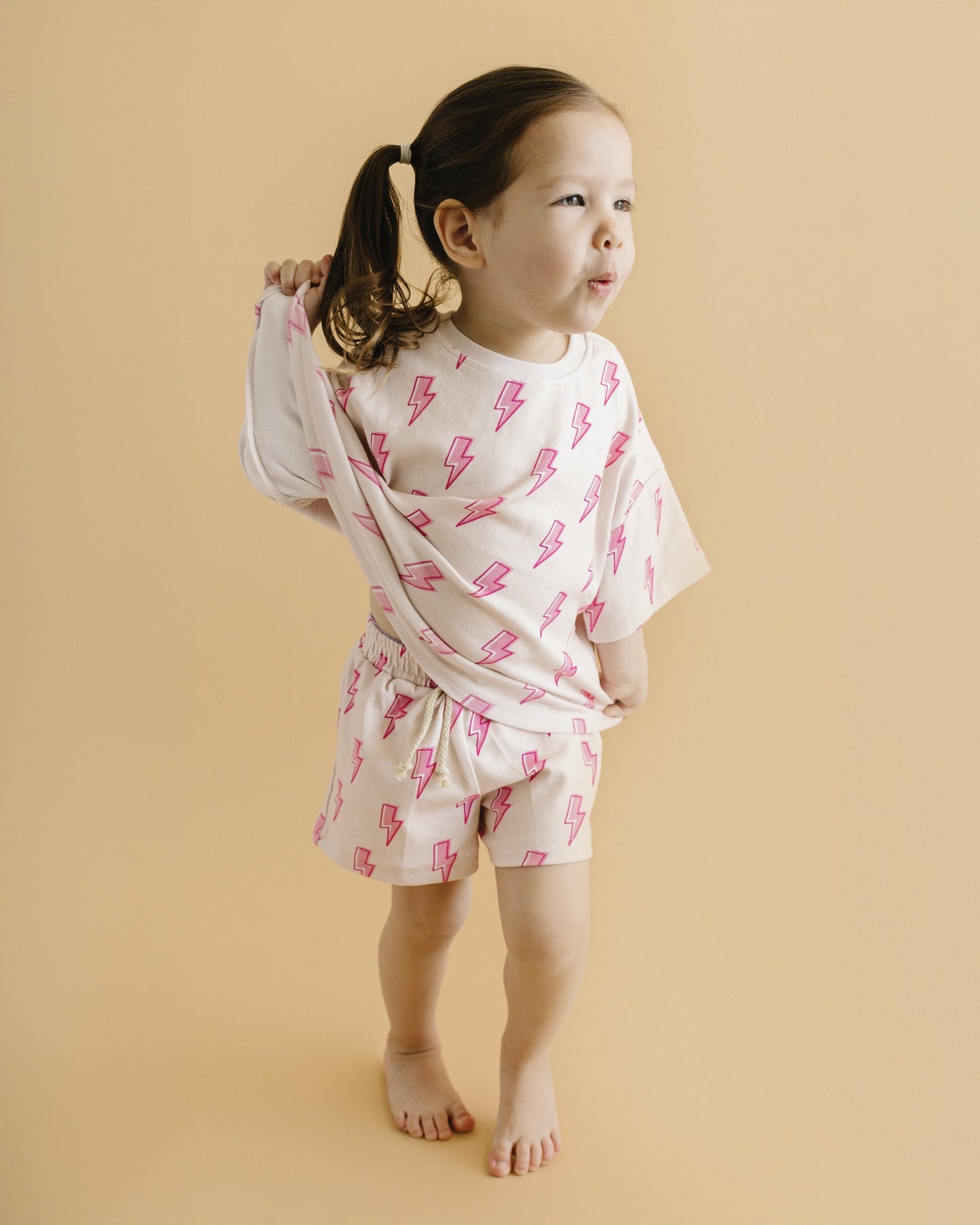 Pink Bolts Shorts Set
