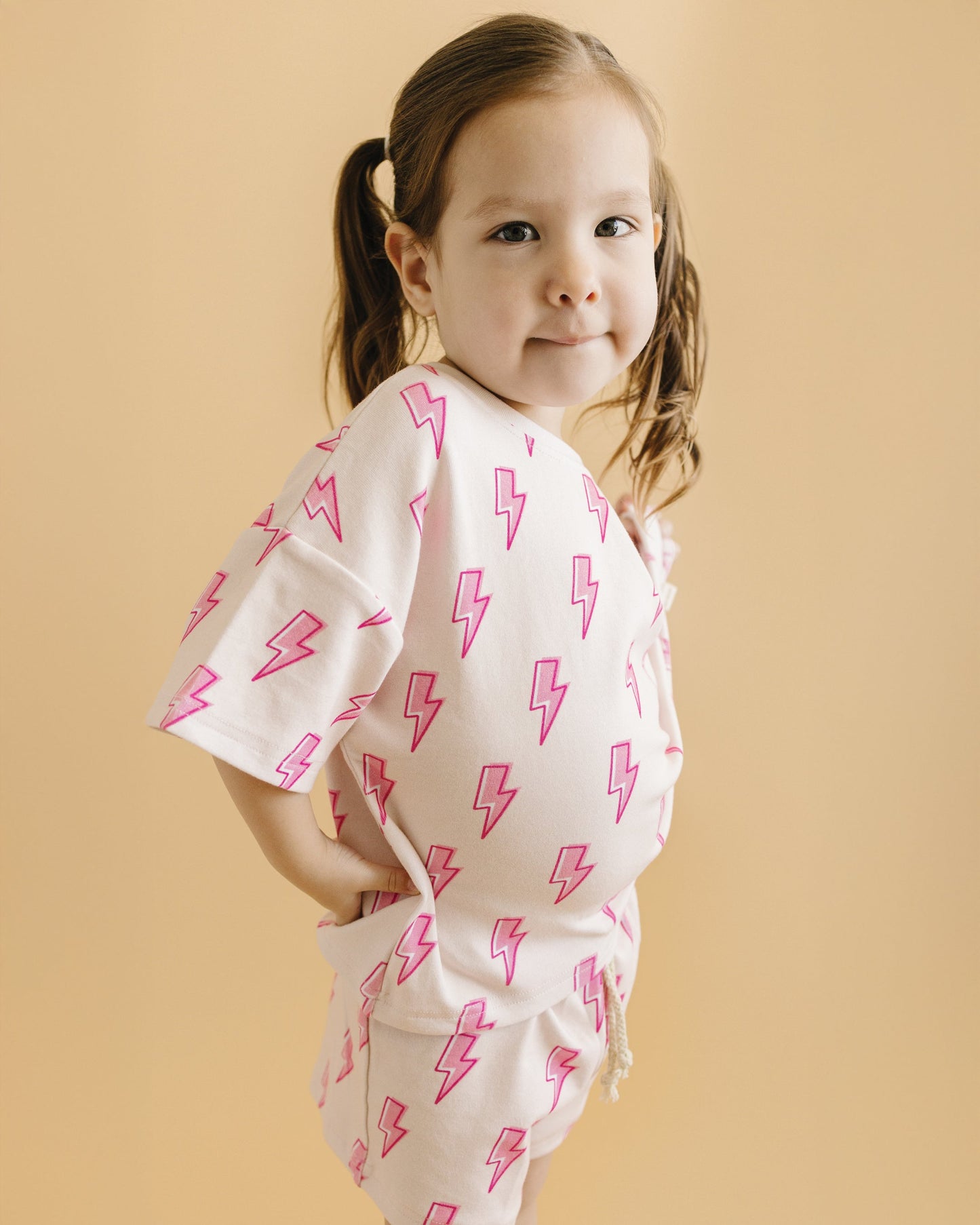 Pink Bolts Shorts Set