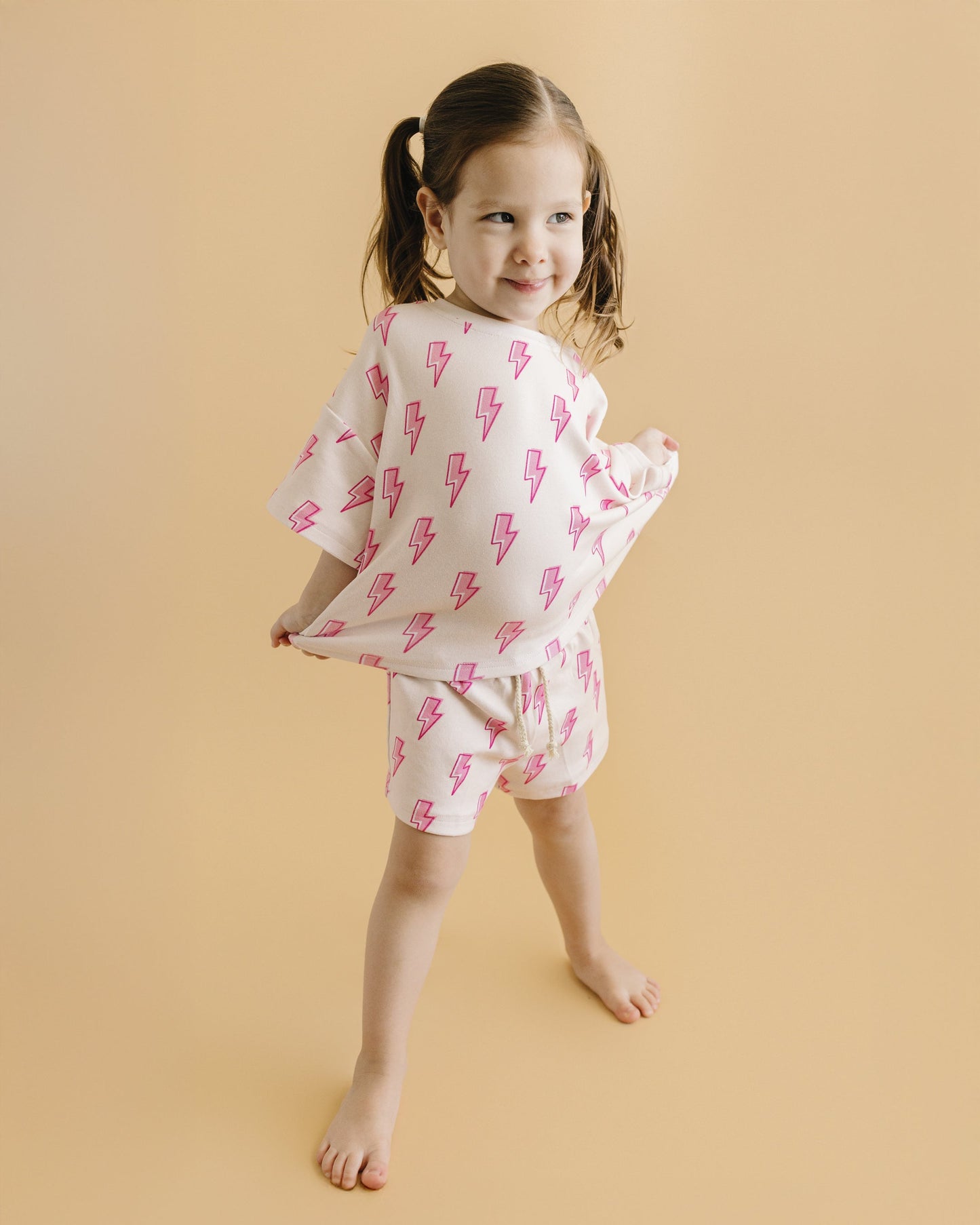 Pink Bolts Shorts Set