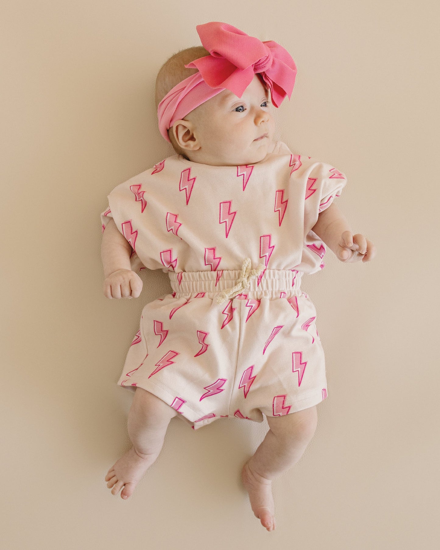Pink Bolts Shorts Set