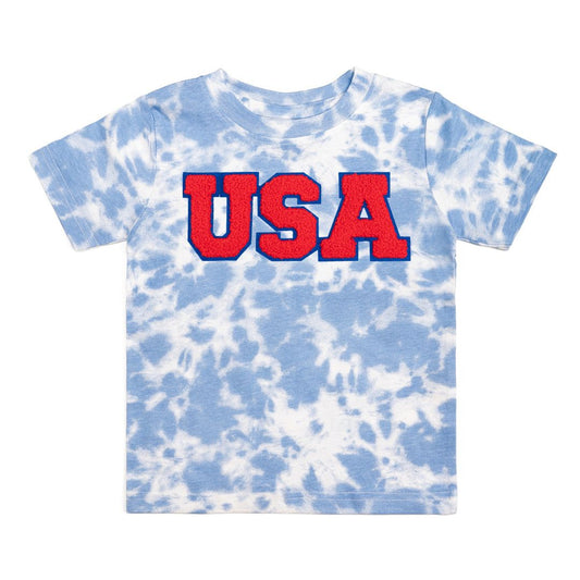 USA Patch Short Sleeve T-Shirt in Sky Tie Dye