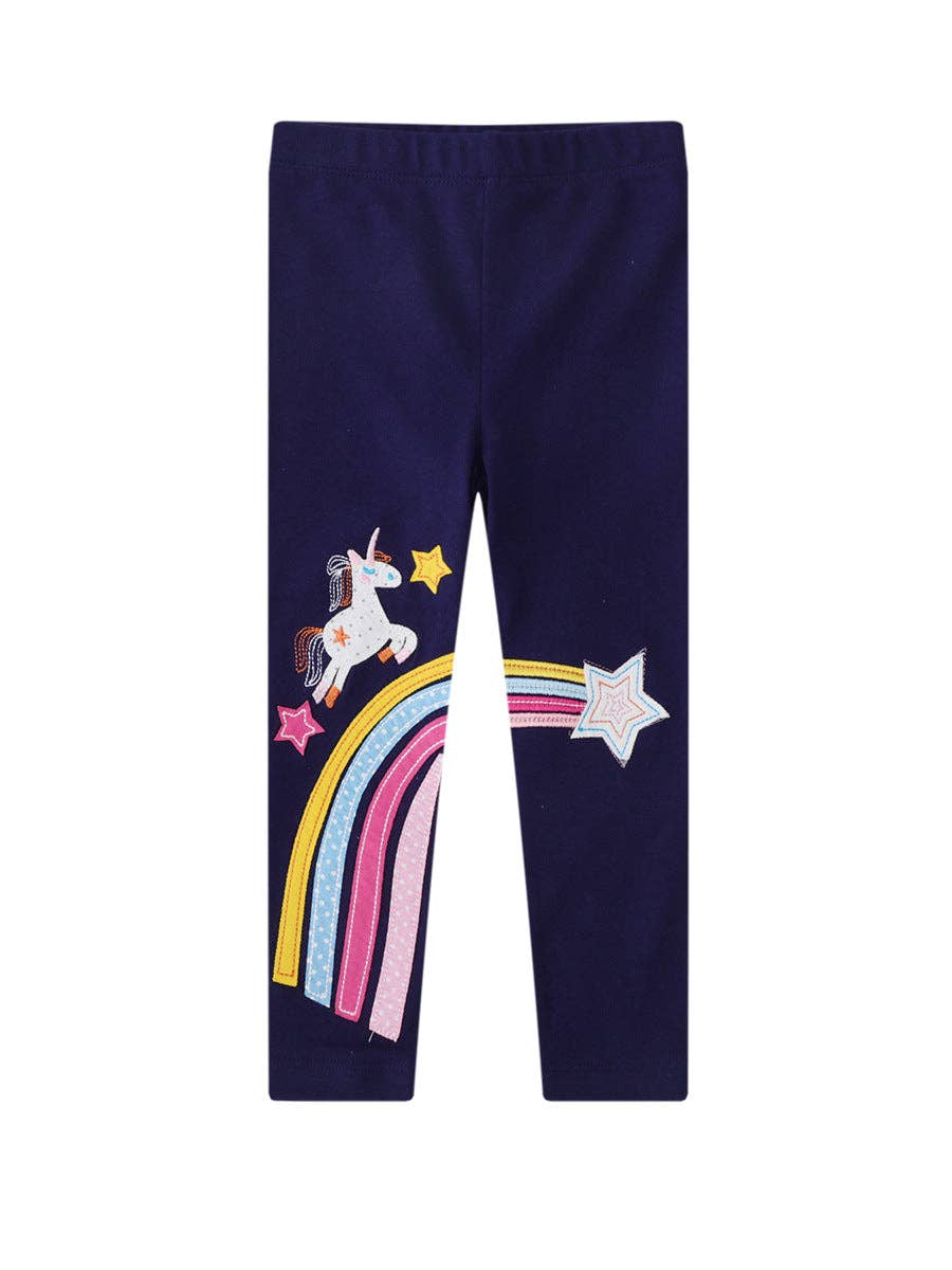 Rainbow Unicorn Embroidered Navy Legging