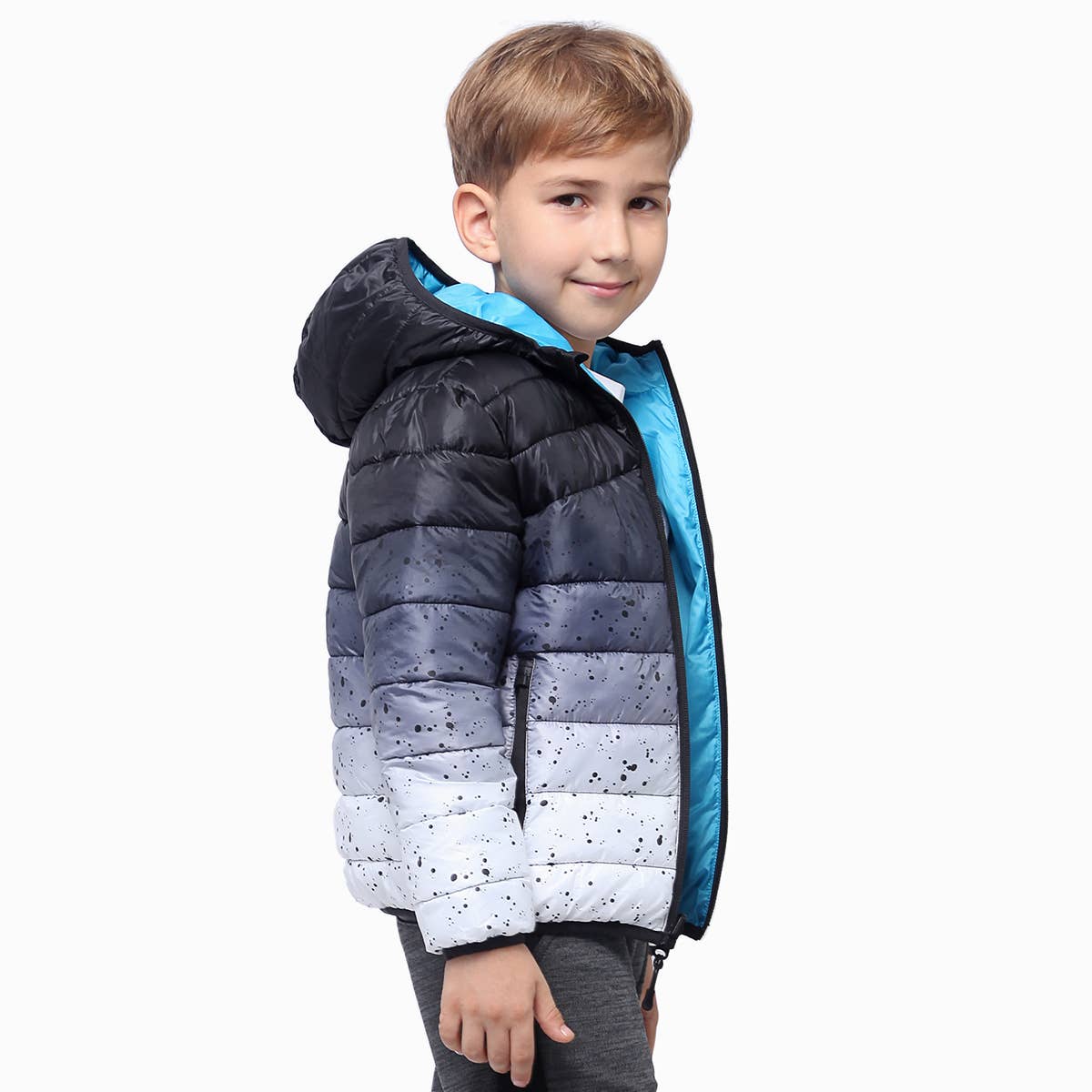 Dark Grey Space Reversible Light Puffer Coat