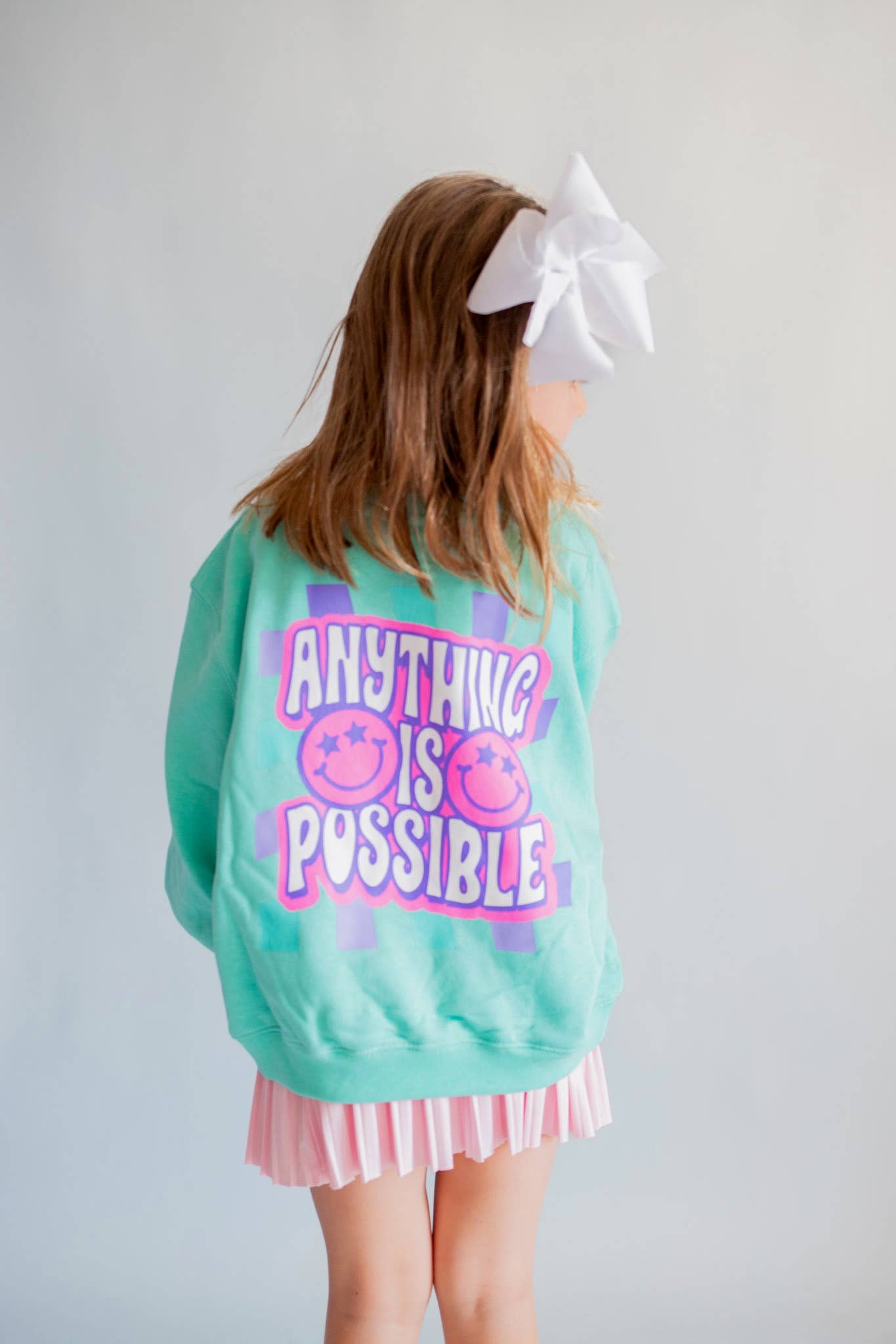Anything is Possible Smiley Sweatshirt in Aqua