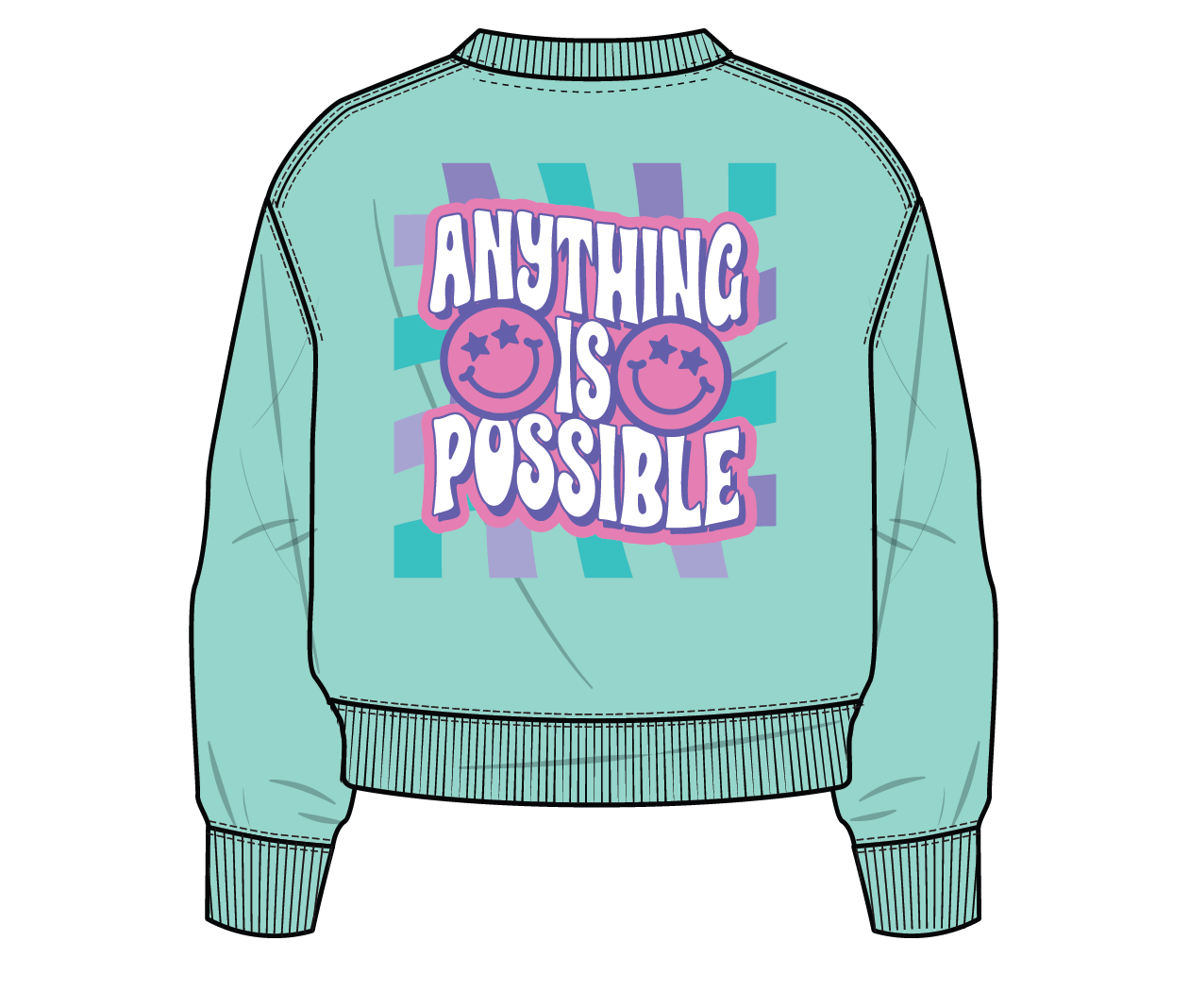 Anything is Possible Smiley Sweatshirt in Aqua
