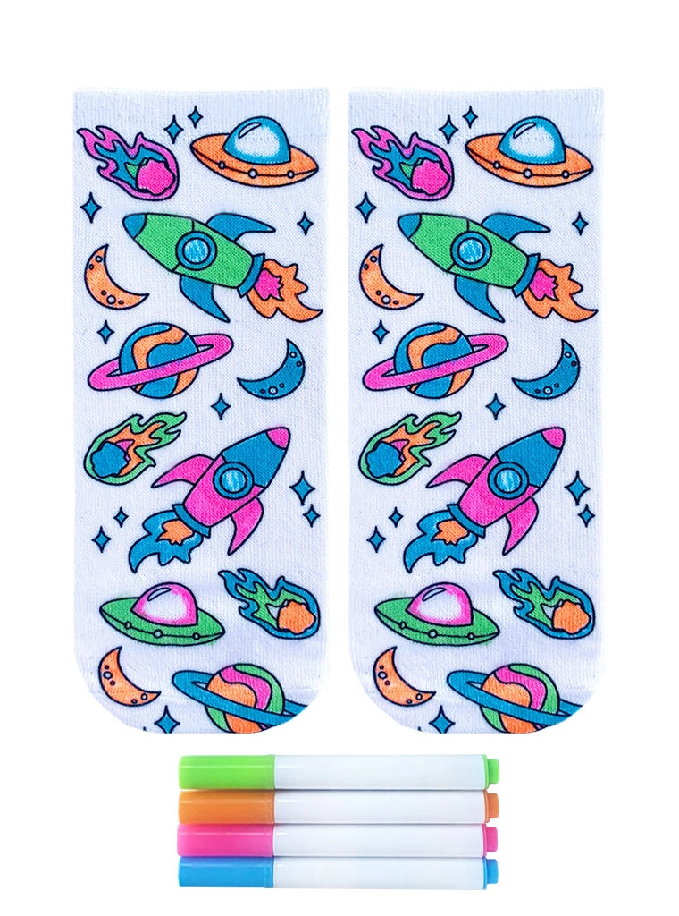 Blast Off Coloring Socks