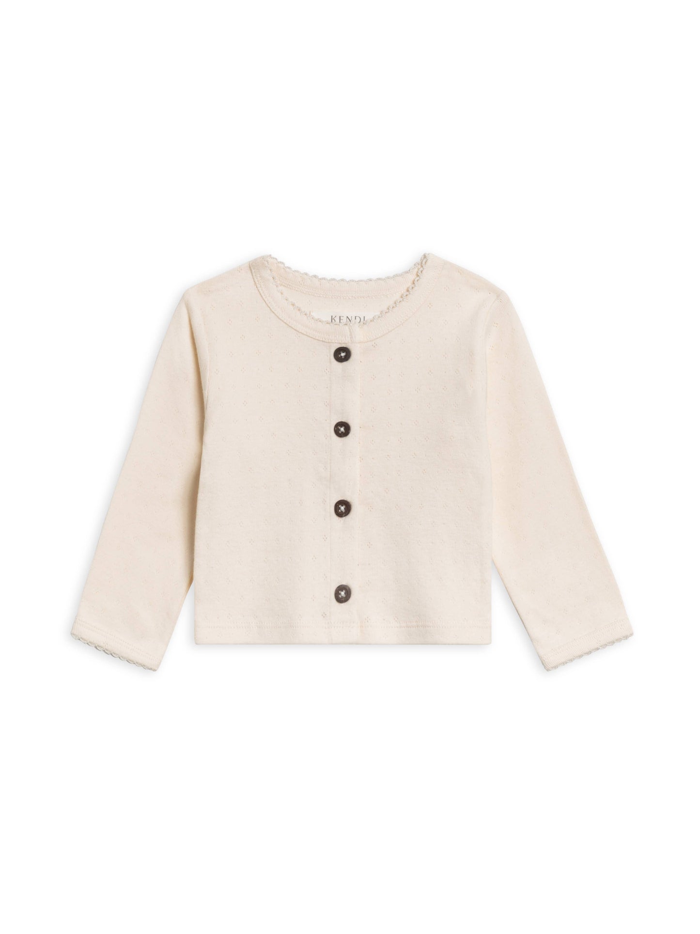 Clara Pointelle Button Down Cardigan in Ivory