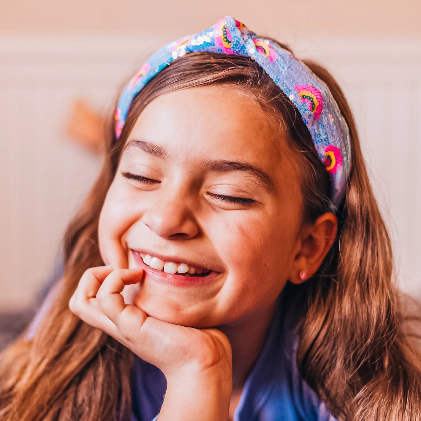 Light Blue Sequin Rainbow Headband