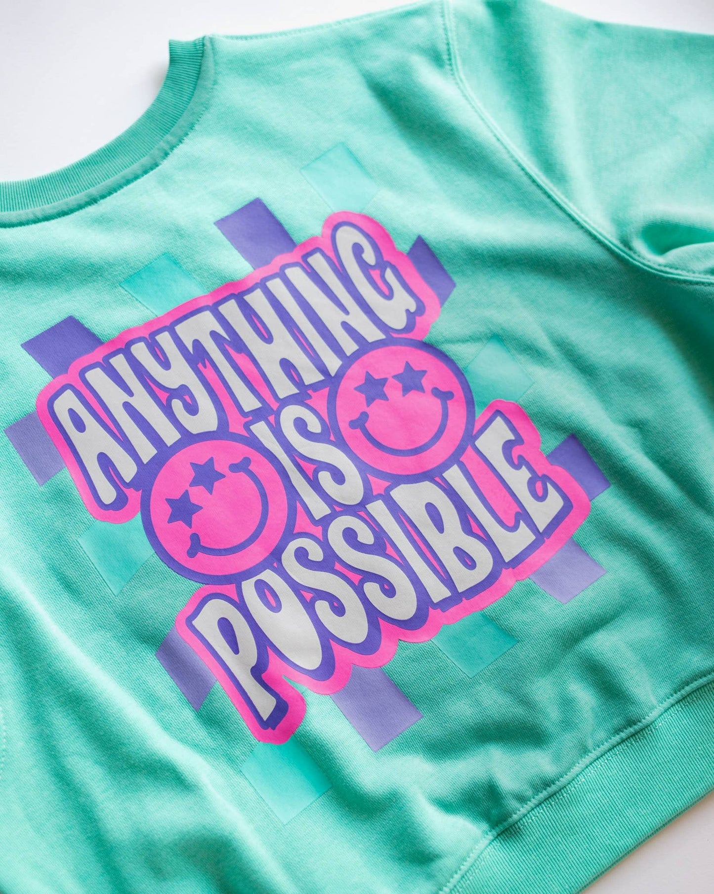 Anything is Possible Smiley Sweatshirt in Aqua