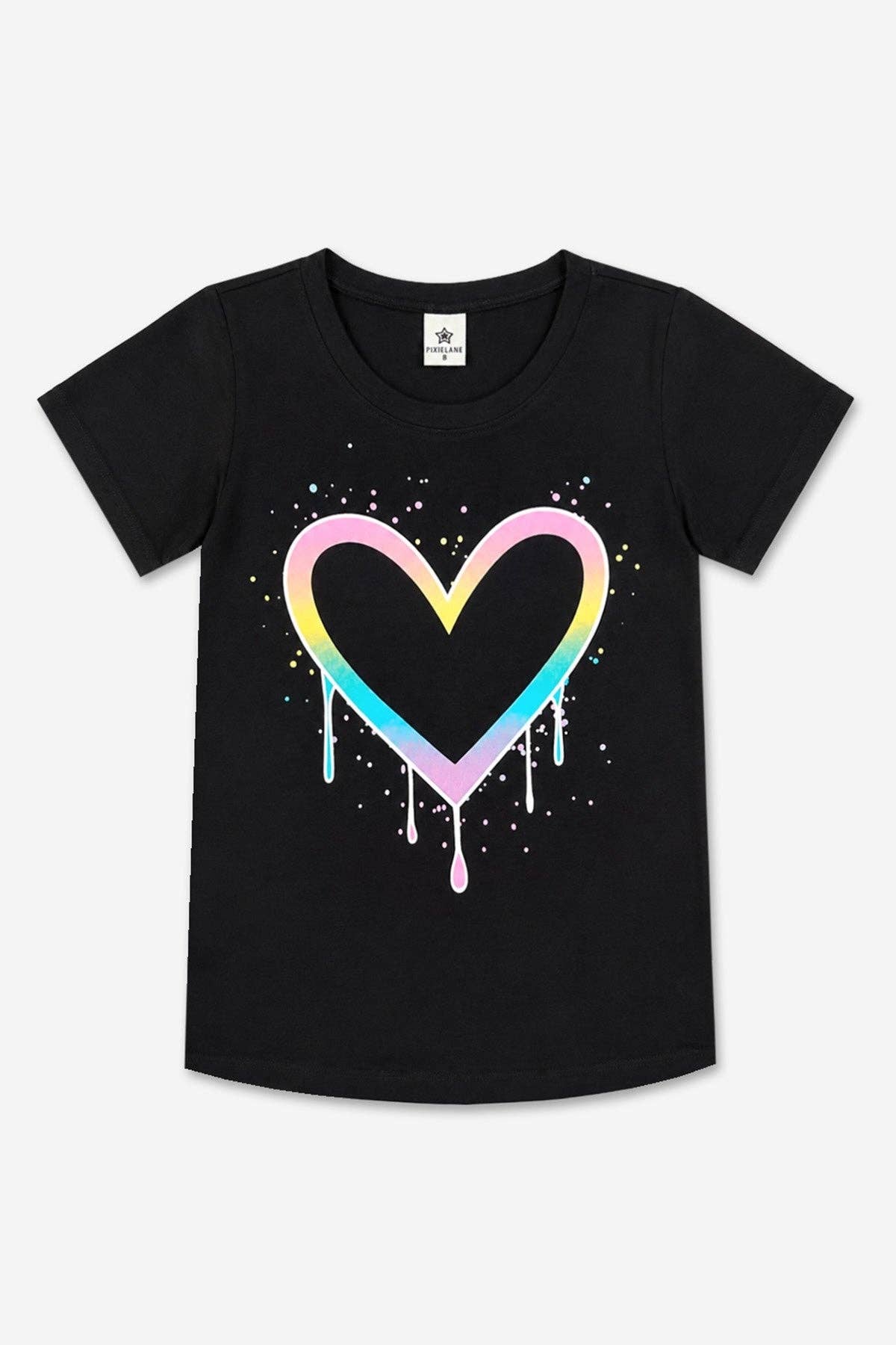 Black Rainbow Drip Heart Modal Tee