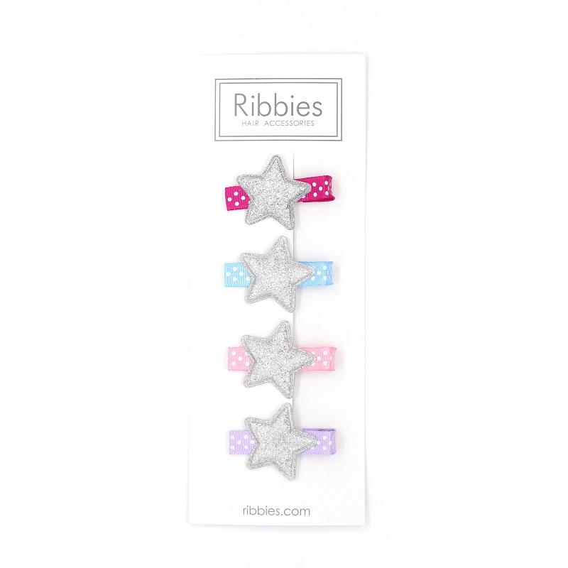 Silver Sparkly Stars Clip Set