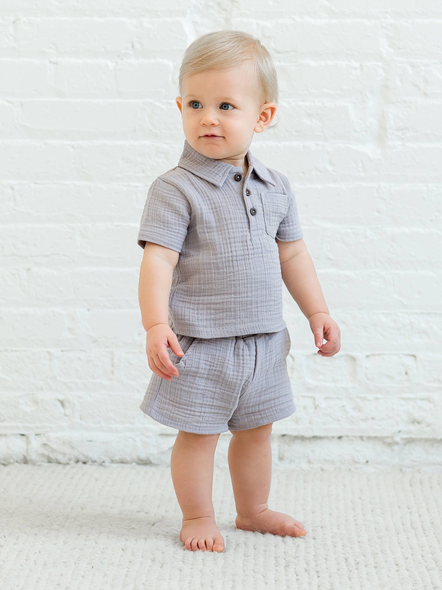 Ezra Muslin Short Sleeve Polo in Lilla