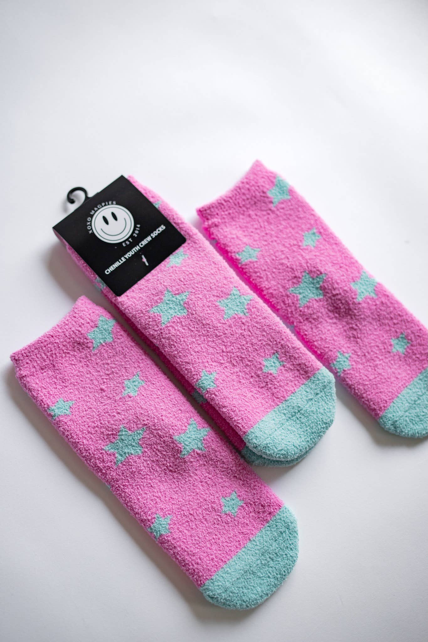 Pink + Aqua Star Fuzzy Socks