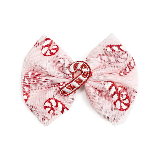 Candy Cane Confetti Tulle Bow Clip