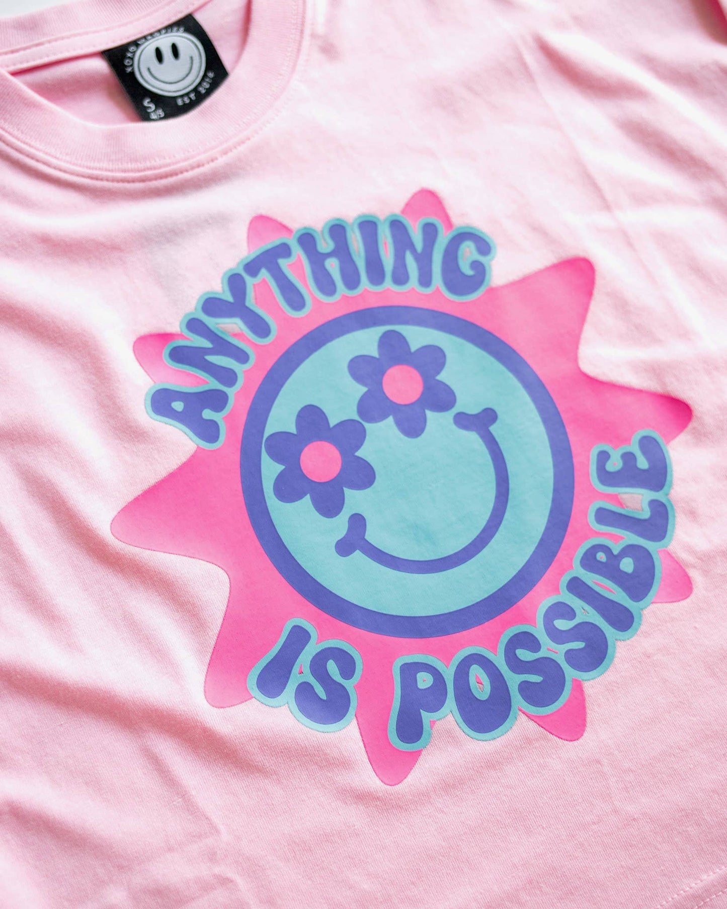 Anything is Possible Printed Tee in Bubble Gum