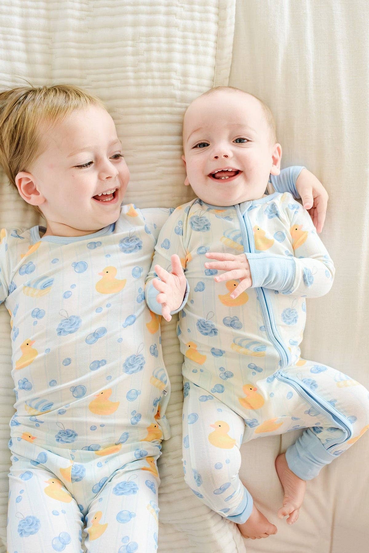 Bubble Duckies Blue Convertible Bamboo Zip Romper