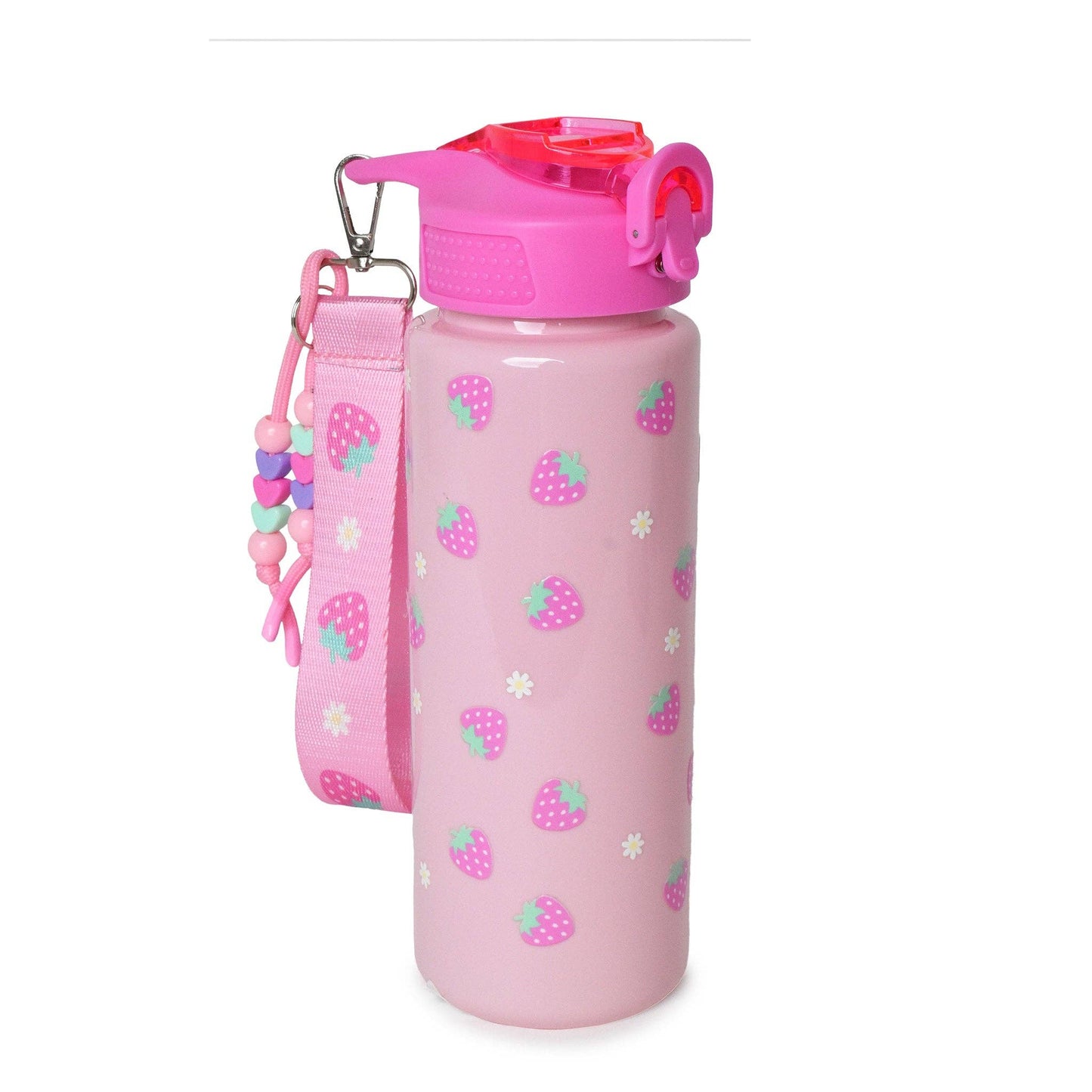 Strawberry Printed Water Bottle with Wristlet