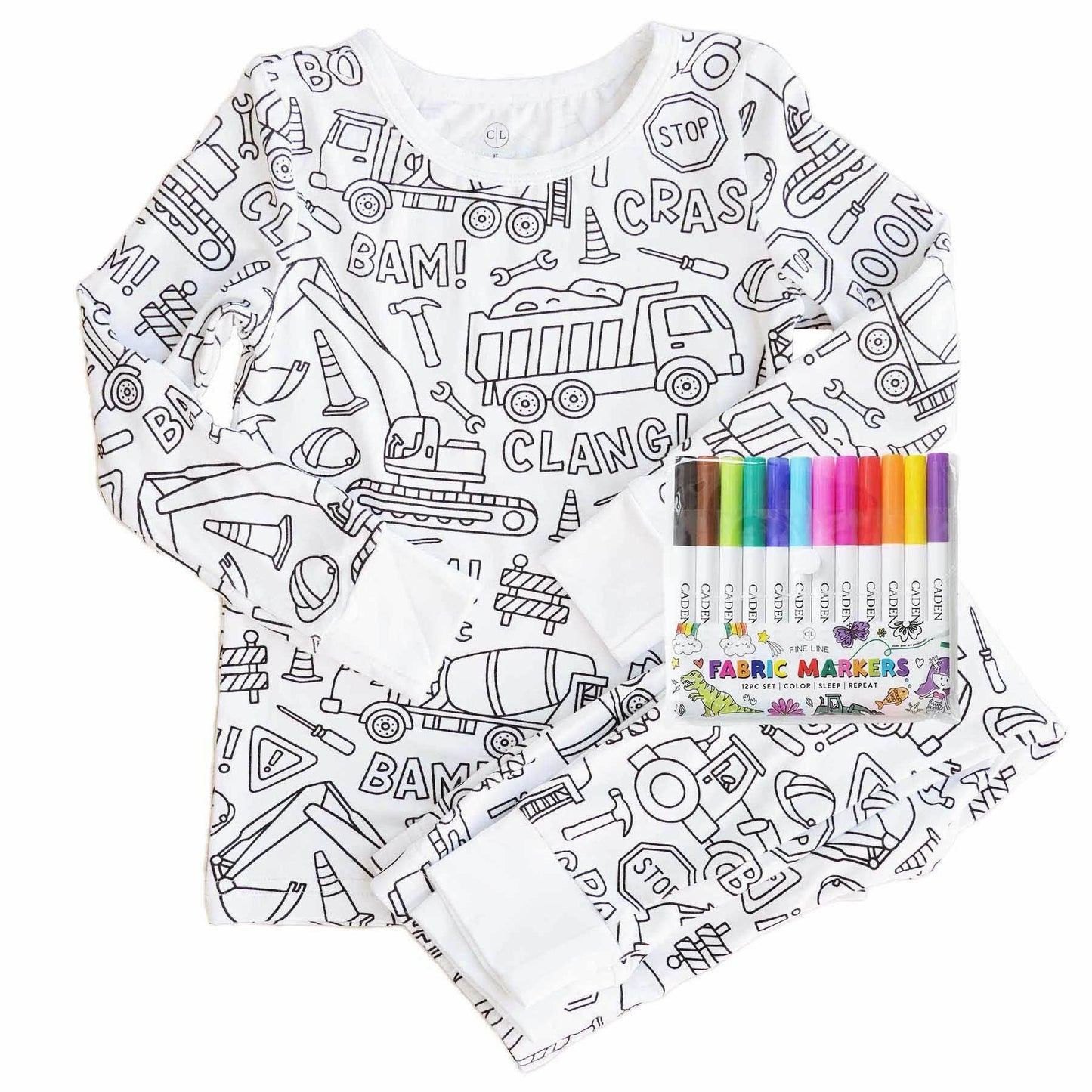 Colorable Construction Zone Pajama Set