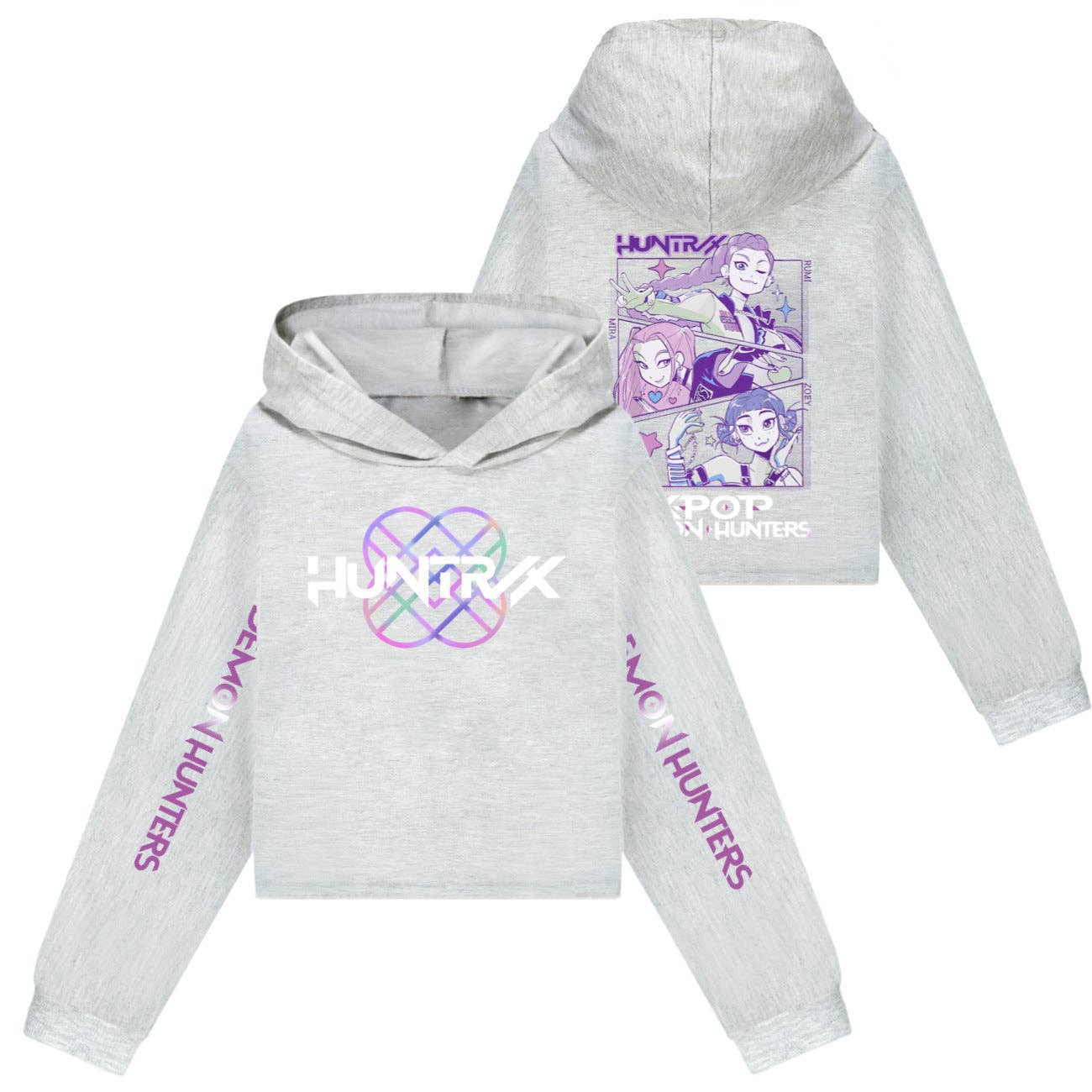 Grey K-pop HUNTR/X Cropped Long Sleeve Hoodie