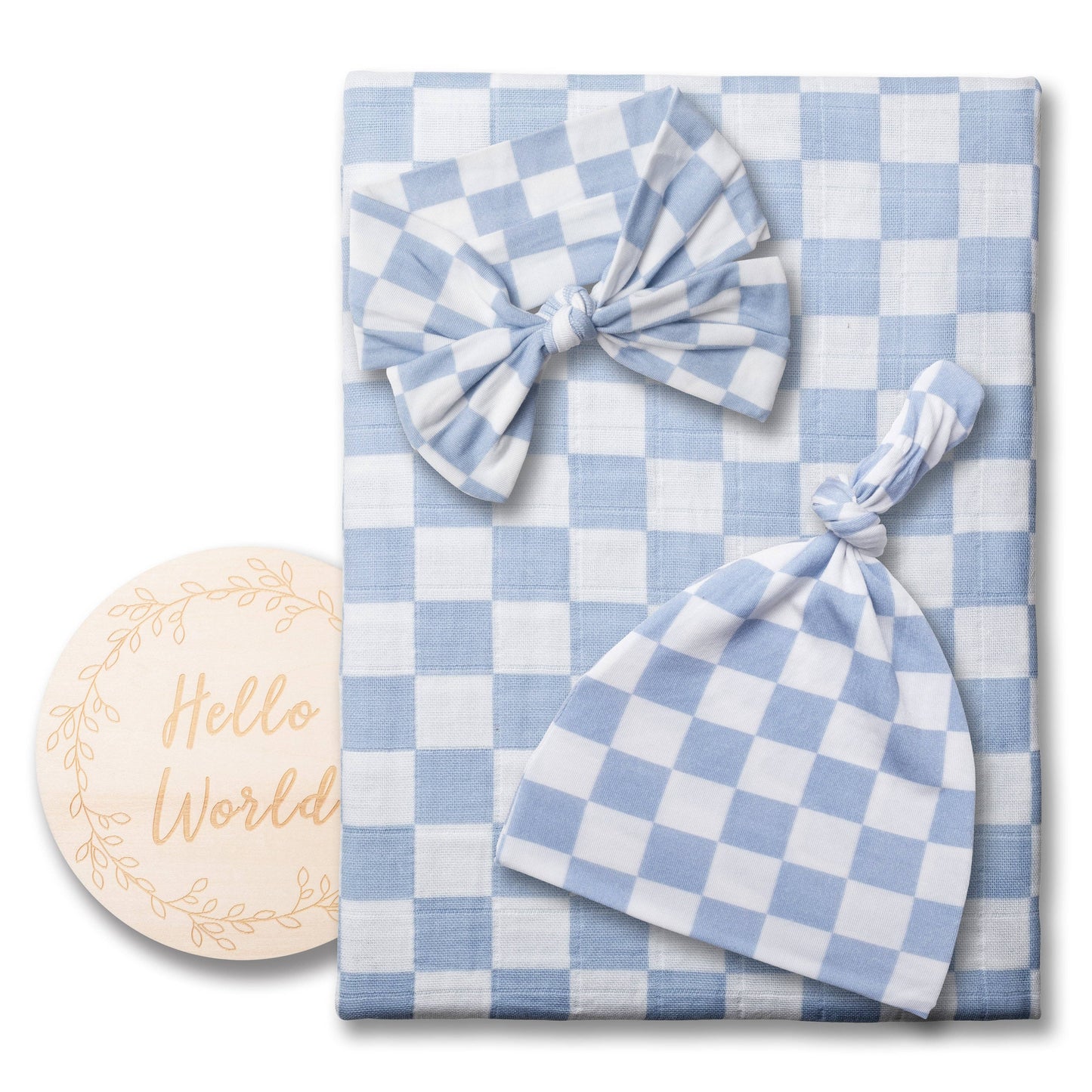 Mist Blue Checkered Organic Cotton Swaddle Set