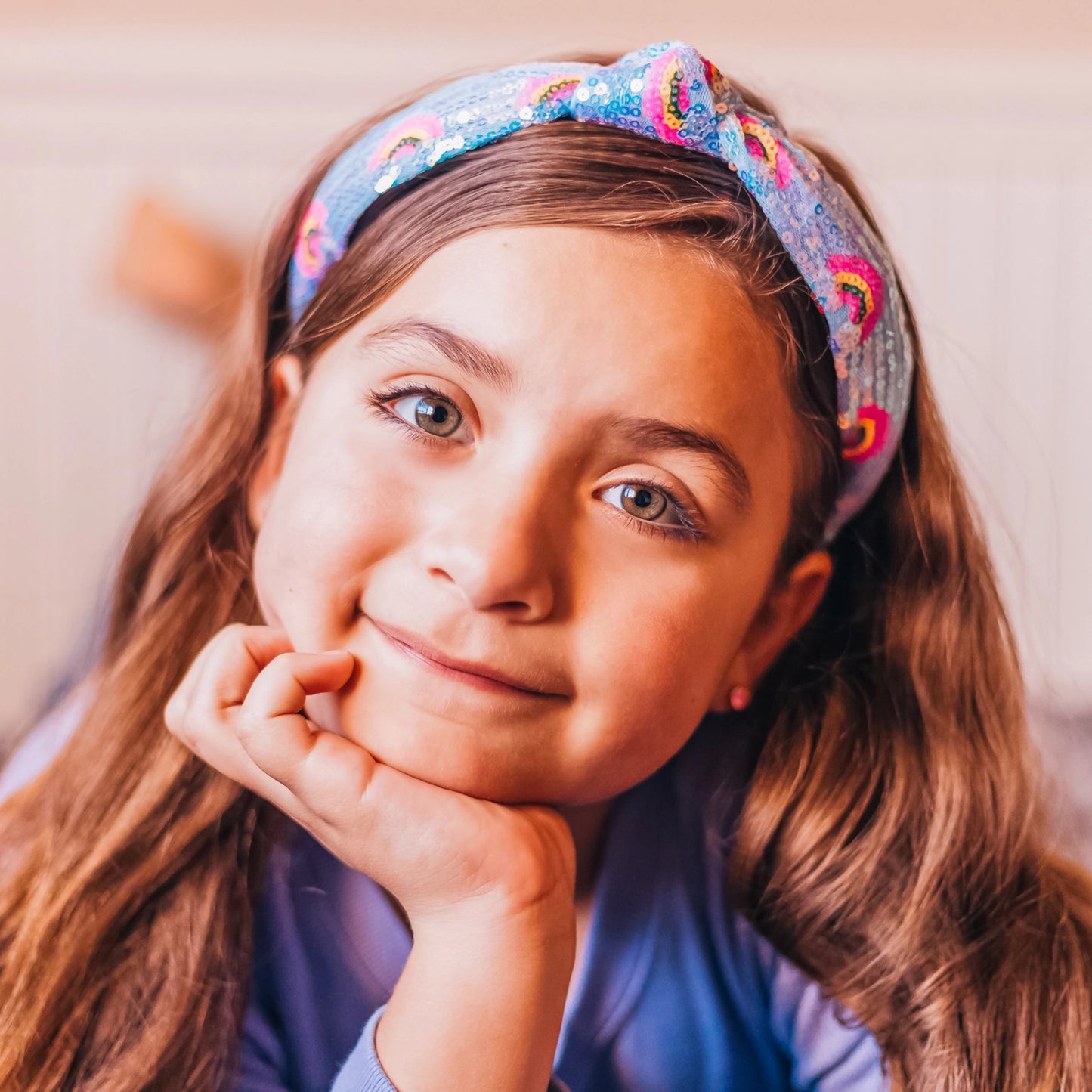 Light Blue Sequin Rainbow Headband
